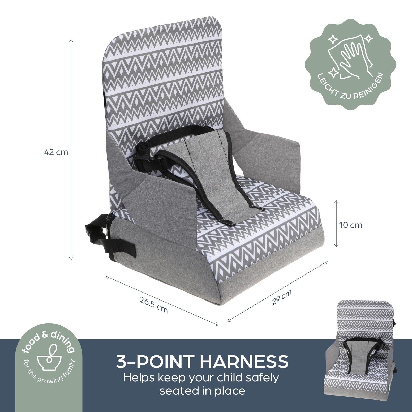 كرسي الأطفال المتنقل من دريم بيبي المصمم ليمنح طفلك راحة وأماناً أثناء الجلوس سواء في المنزل أو أثناء التنقل. يتميز بأماكن تخزين مدمجة لحفظ مستلزمات الطعام أو الألعاب أو الوجبات الخفيفة