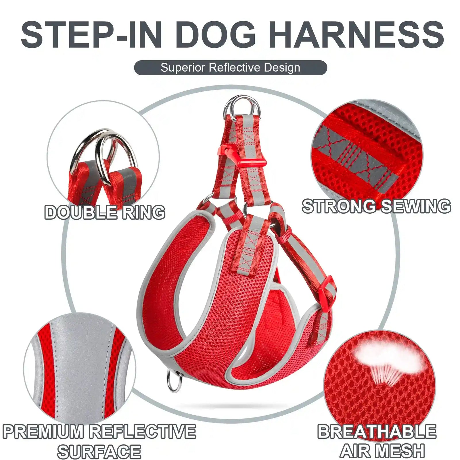 Fida Step-in Dog Harness, Superior Reflective Puppy Vest Harness- All Weather Air Mesh, Adjustable Harness for Large Dogs (L, Red) - Safqqa Egypt