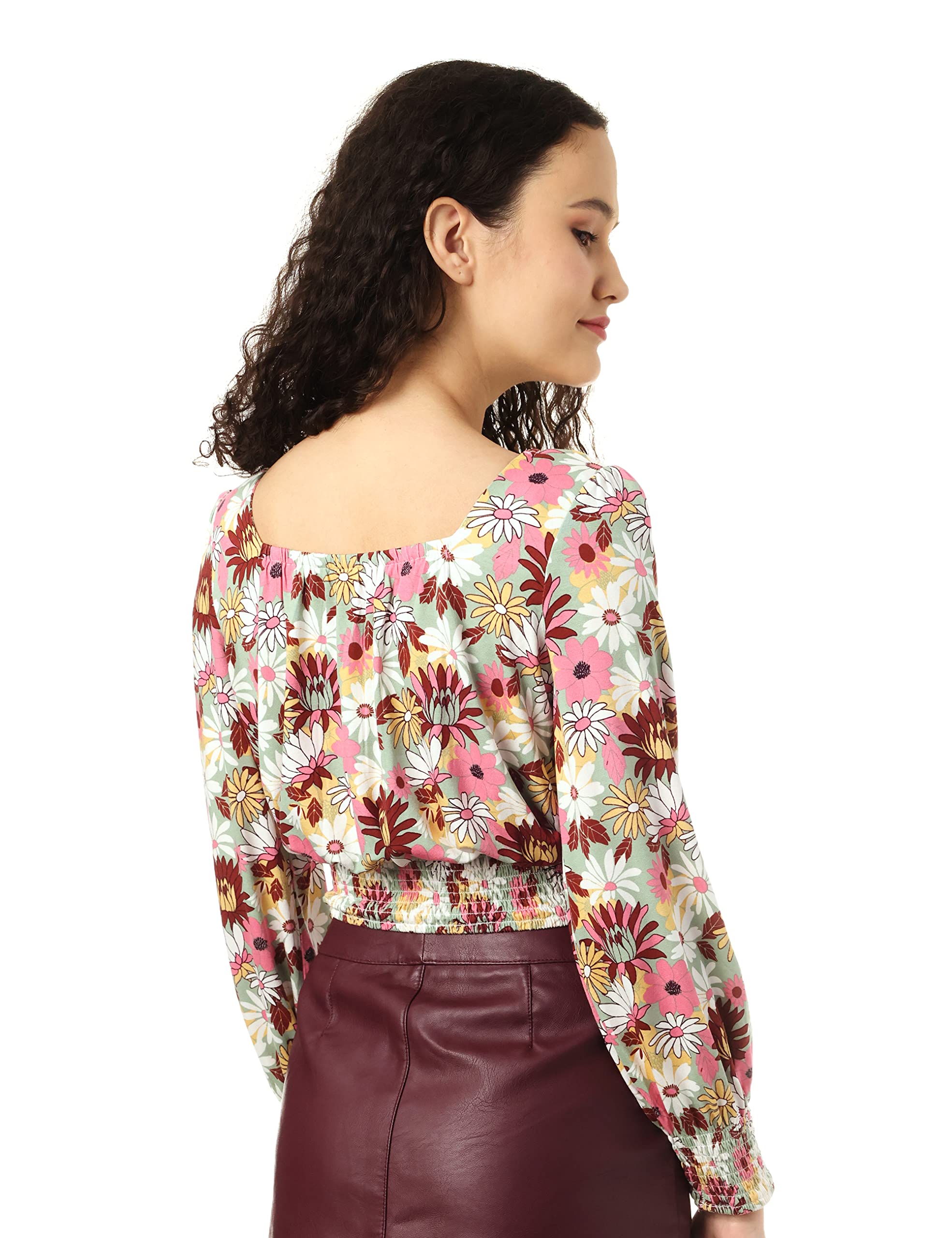 Splash Womens Blouses Long SLeeves Patterned Cropped Top for Women