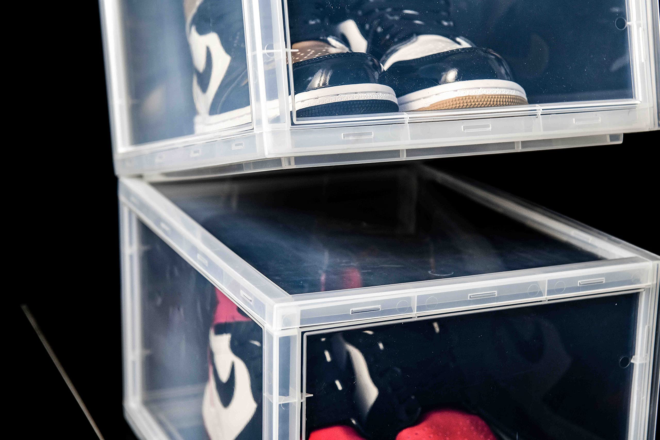 Shoe Box 4 Pack - Side Open with Magnetic door, Transparent, Plastic Storage (4 Open, Clear)