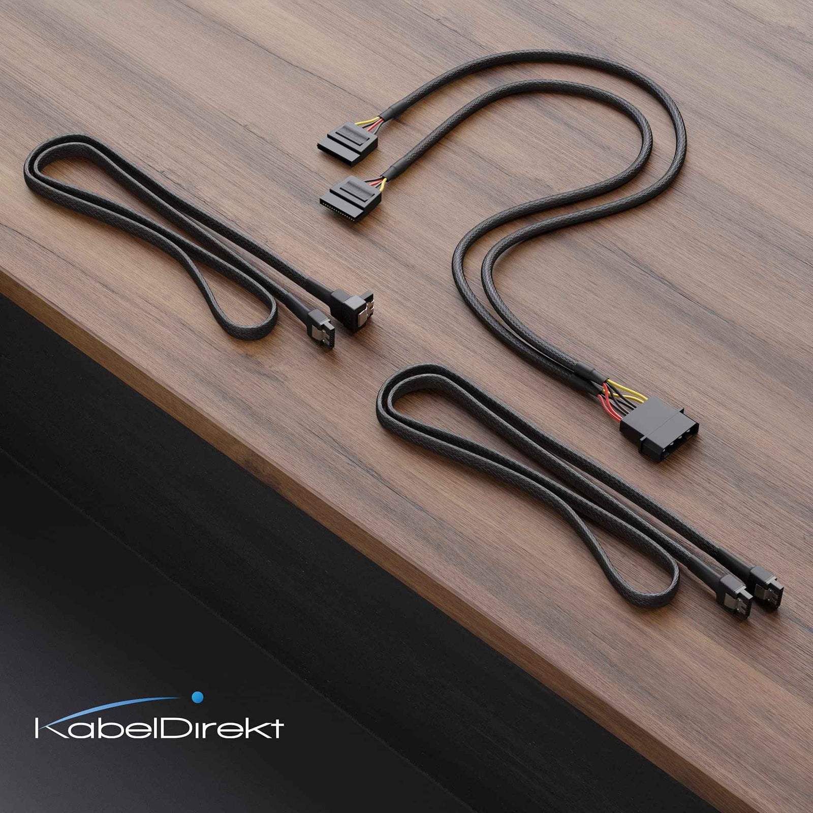 طقم كابلات KabelDirekt للطاقة والبيانات – من Molex إلى SATA + كابل بيانات 7-pin، 0.6م و60سم