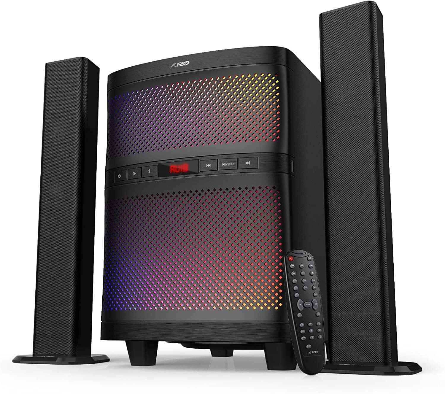 F&D T200X 140 W 2.1 Channel Soundbar Tower Speaker Bluetooth Multimedia TV Speaker with Multicolored LED Themes,USB,AUX,Remote Control, - Safqqa Egypt