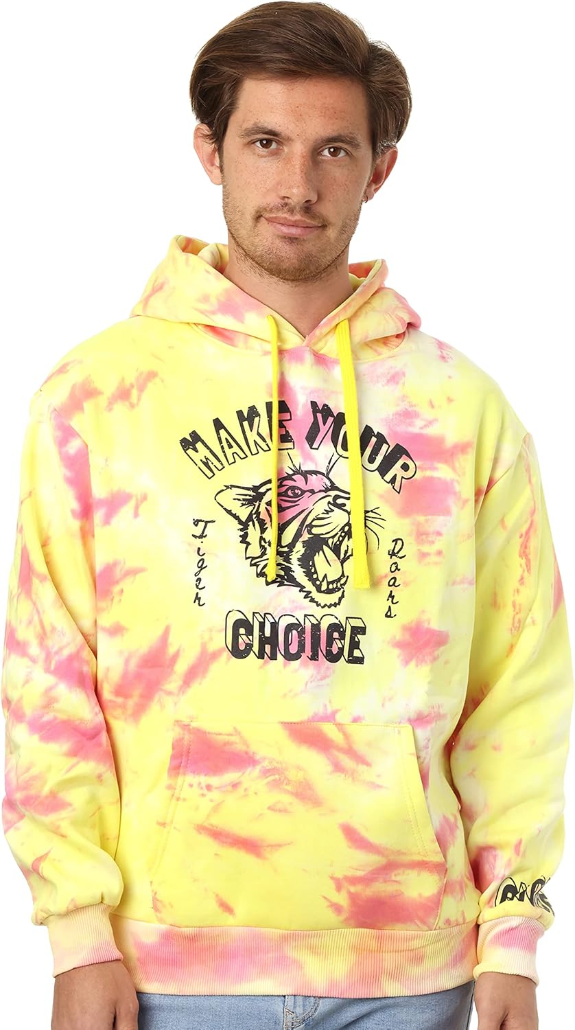 Ravin Men's Slip On Tie Dye Colorful Hoodie - Yellow & Coral Sweatshirt