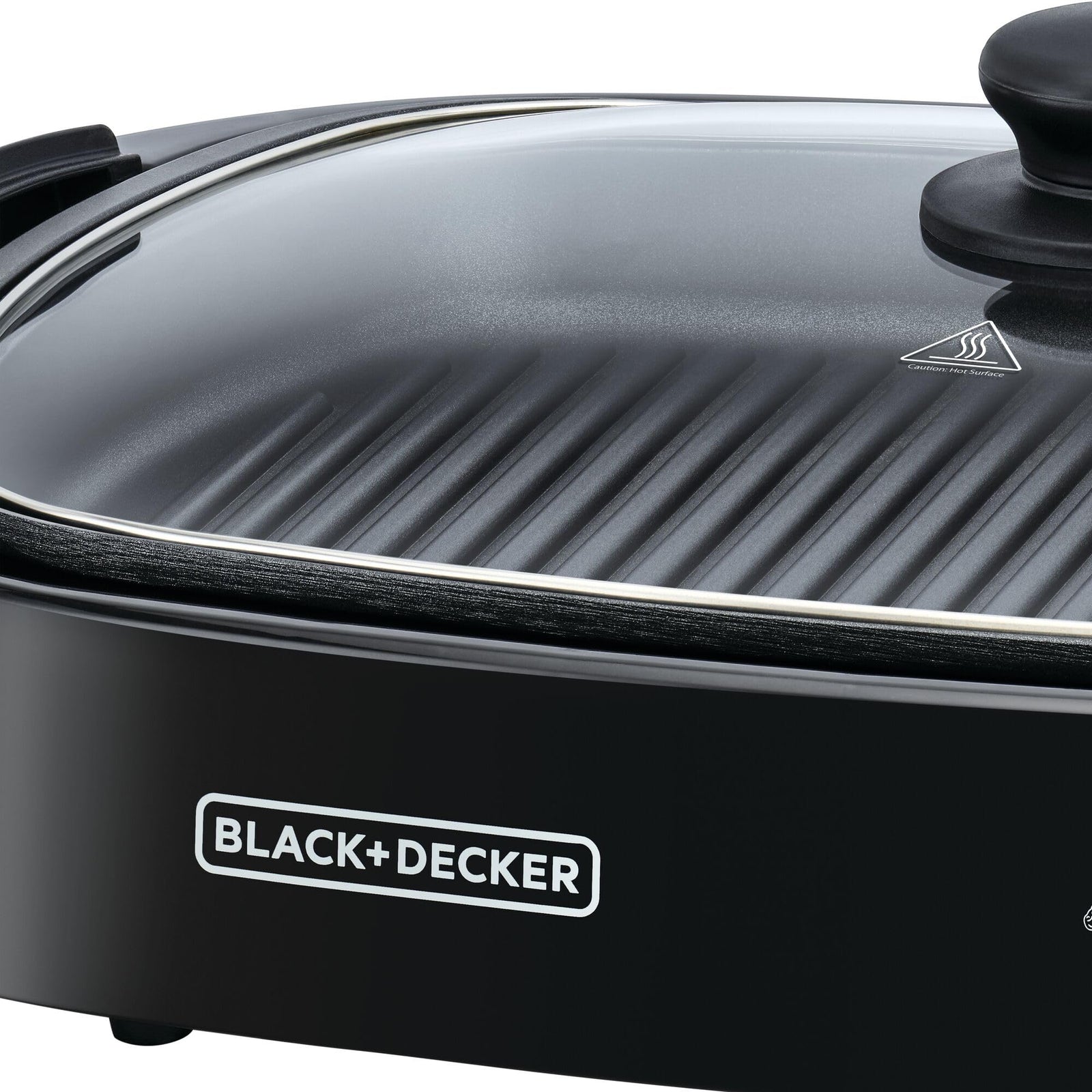 BLACK+DECKER Electric Health Grill, 1500W, Family-Sized Non-Stick Griddle with Glass Lid, 5-Level Temperature Control, Cool-Touch Handles, Efficient Fat Draining, Dishwasher Safe, Black - GH1500-B5-Have Scratches