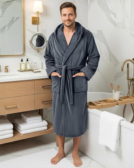 NY Threads Men’s Hooded Bathrobe – Soft and Comfortable Everyday Robe – Safqqa Egypt