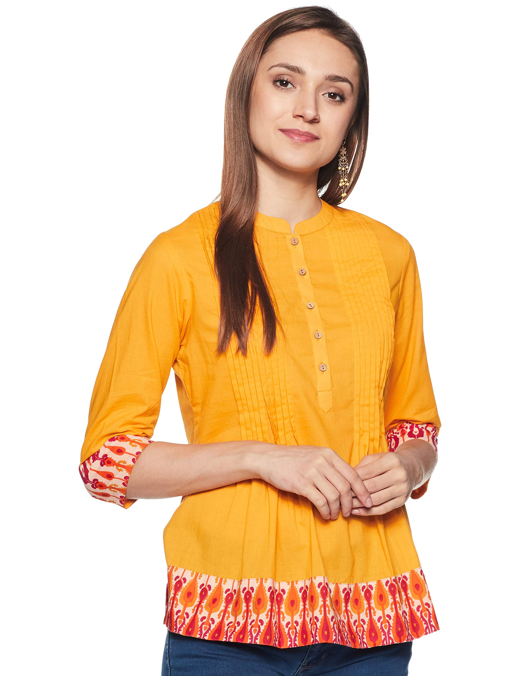 Myx Women’s Printed Border Regular Cotton Short Blouses – Comfortable & Stylish - Safqqa