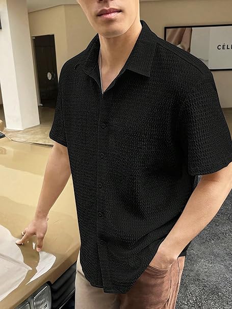 GRECIILOOKS Men Button-Down Shirt Black Casual Formal Top – Safqqa Egypt