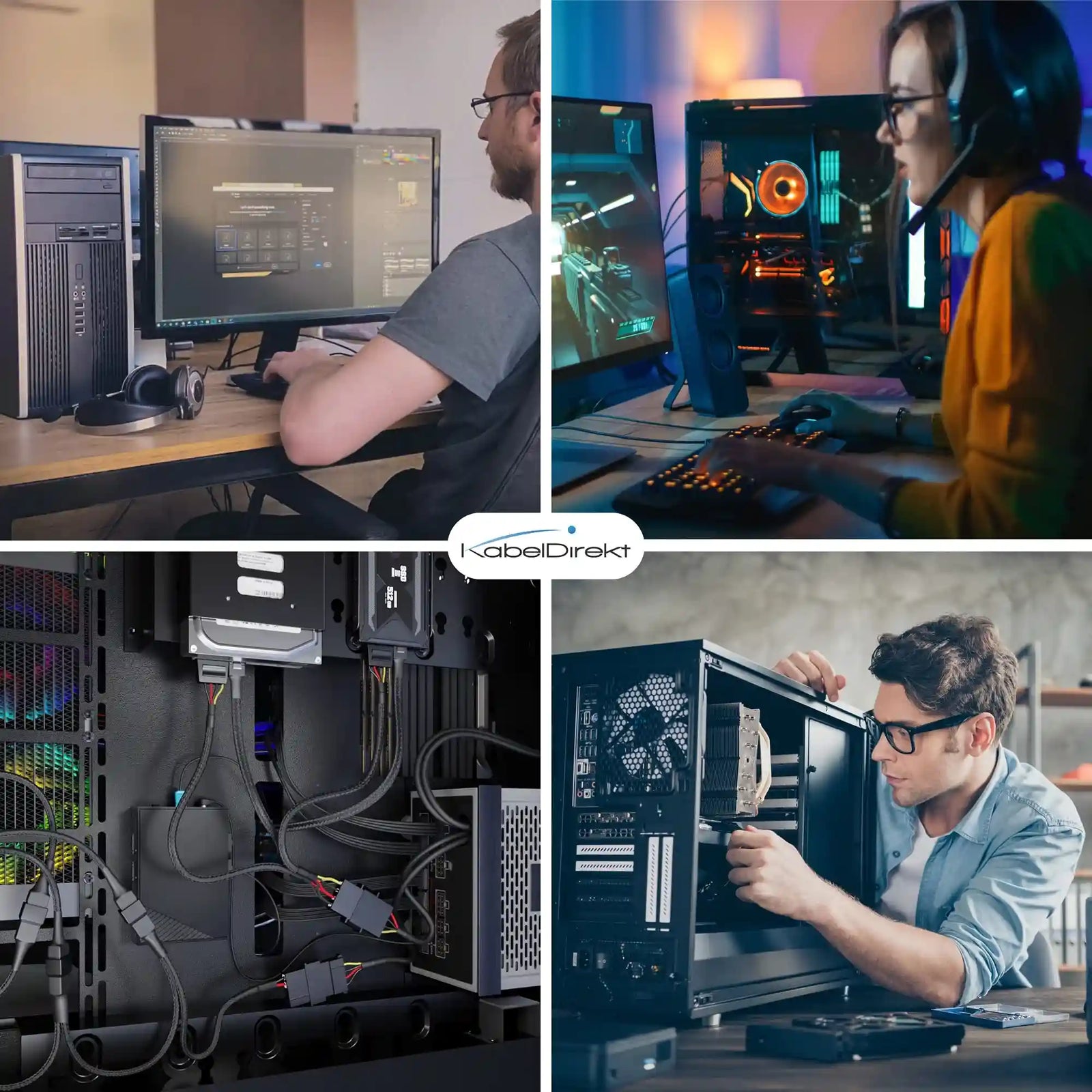 طقم كابلات KabelDirekt للطاقة والبيانات – من Molex إلى SATA + كابل بيانات 7-pin، 0.6م و60سم