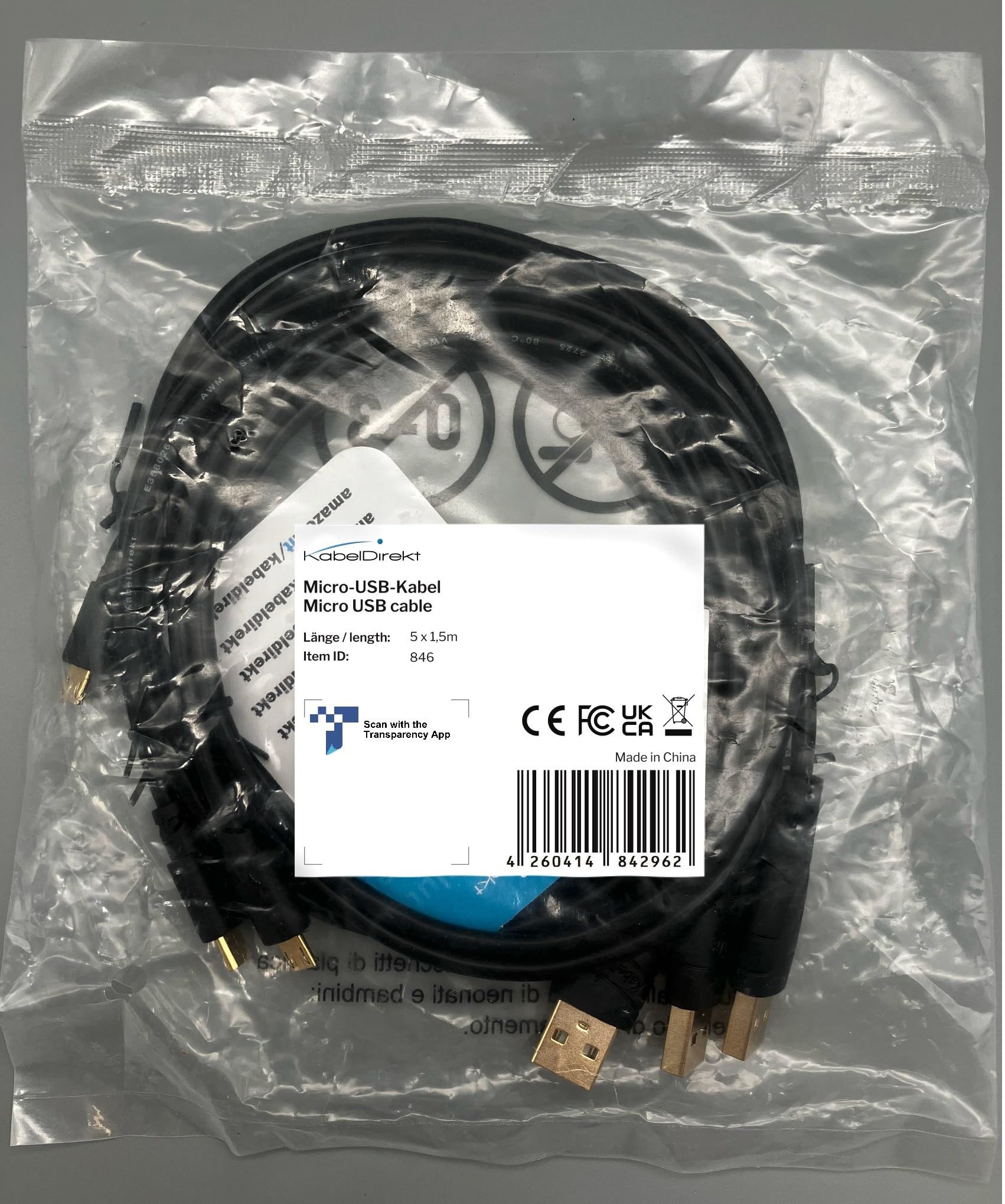 كابل دايركت– كابل USB منتهي الصغر – 3x 1.5 م (كابل شحن USB 2.0، وكابل بيانات، اسود) – توب سيريس، لحاسوب شخصي