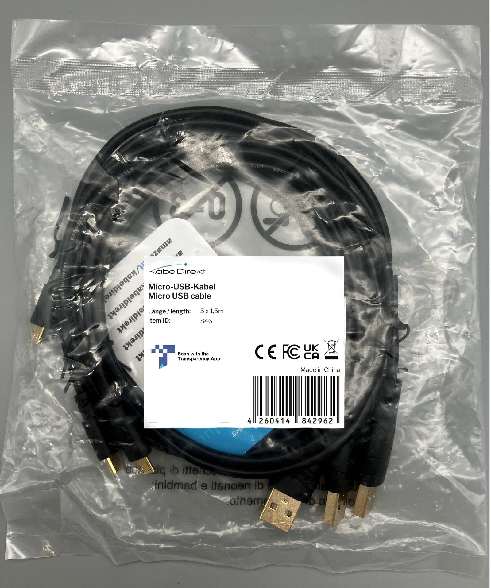 كابل دايركت– كابل USB منتهي الصغر – 3x 1.5 م (كابل شحن USB 2.0، وكابل بيانات، اسود) – توب سيريس، لحاسوب شخصي