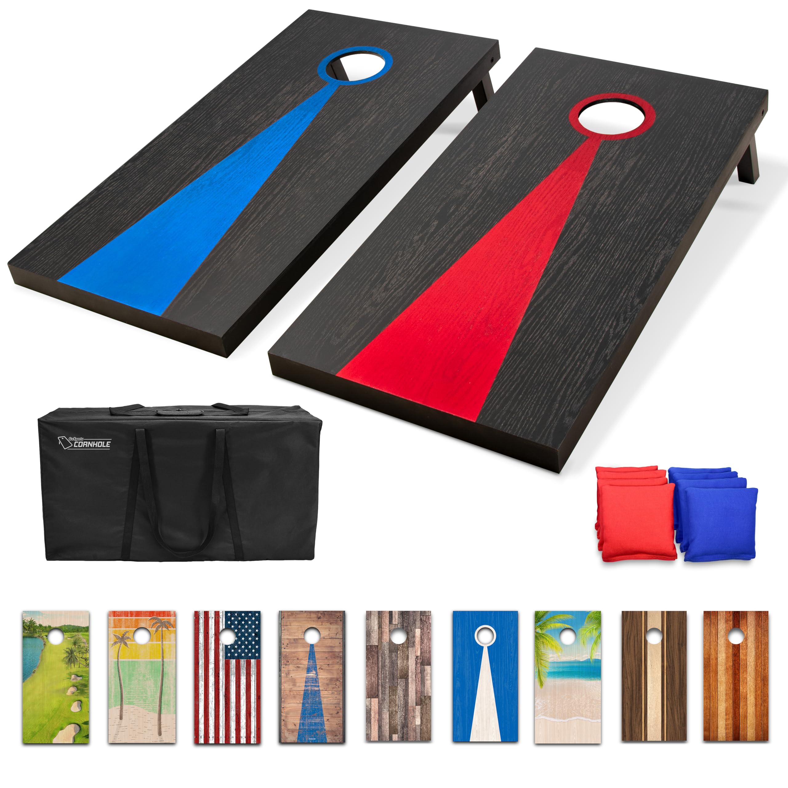 GoSports Full cornhole set includes 2 regulation 4 x 2 ft cornhole boards for authentic gameplay