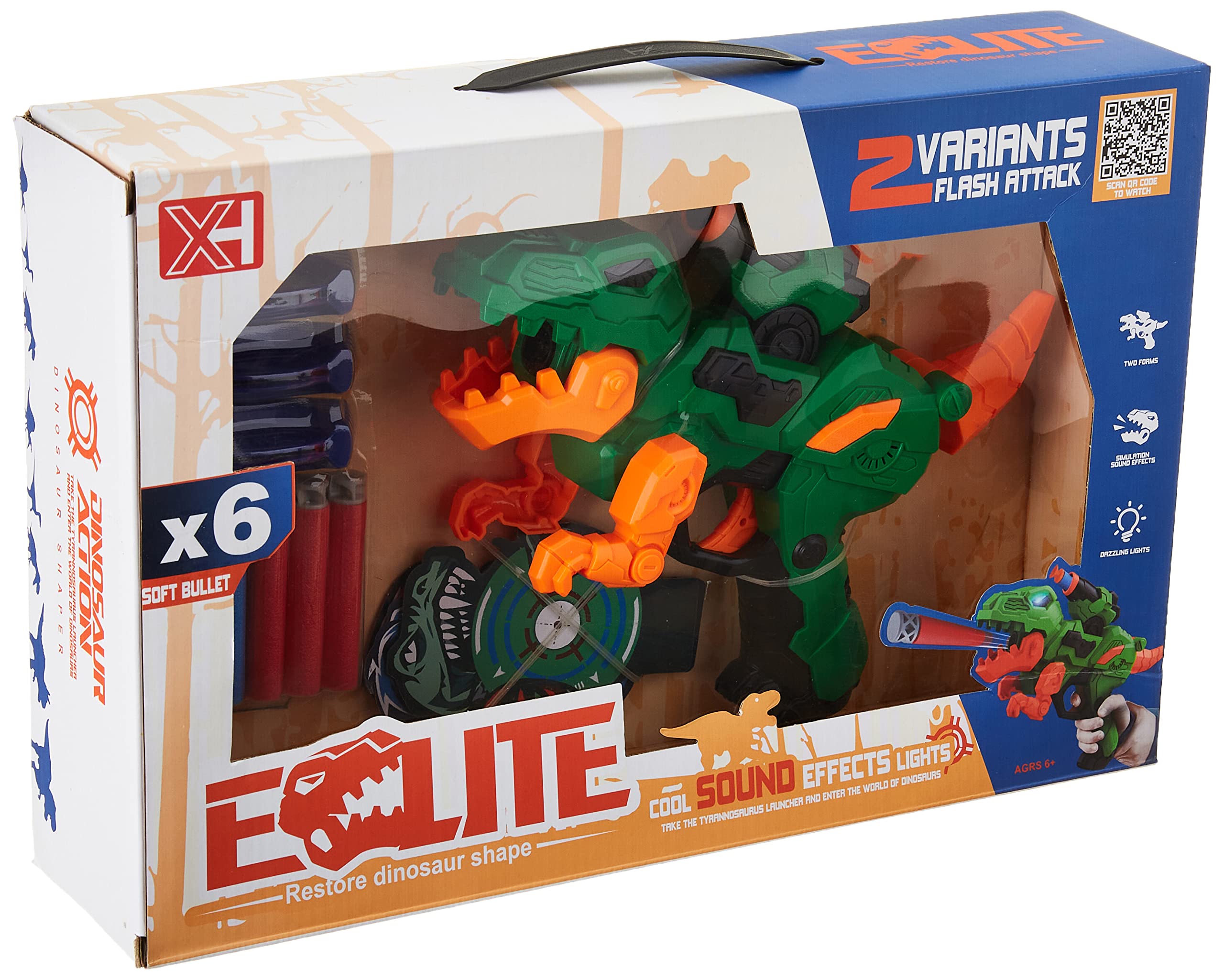 Dinosaur gun foam bullets - laser - 13 pieces - dinosaur sound + 6 years