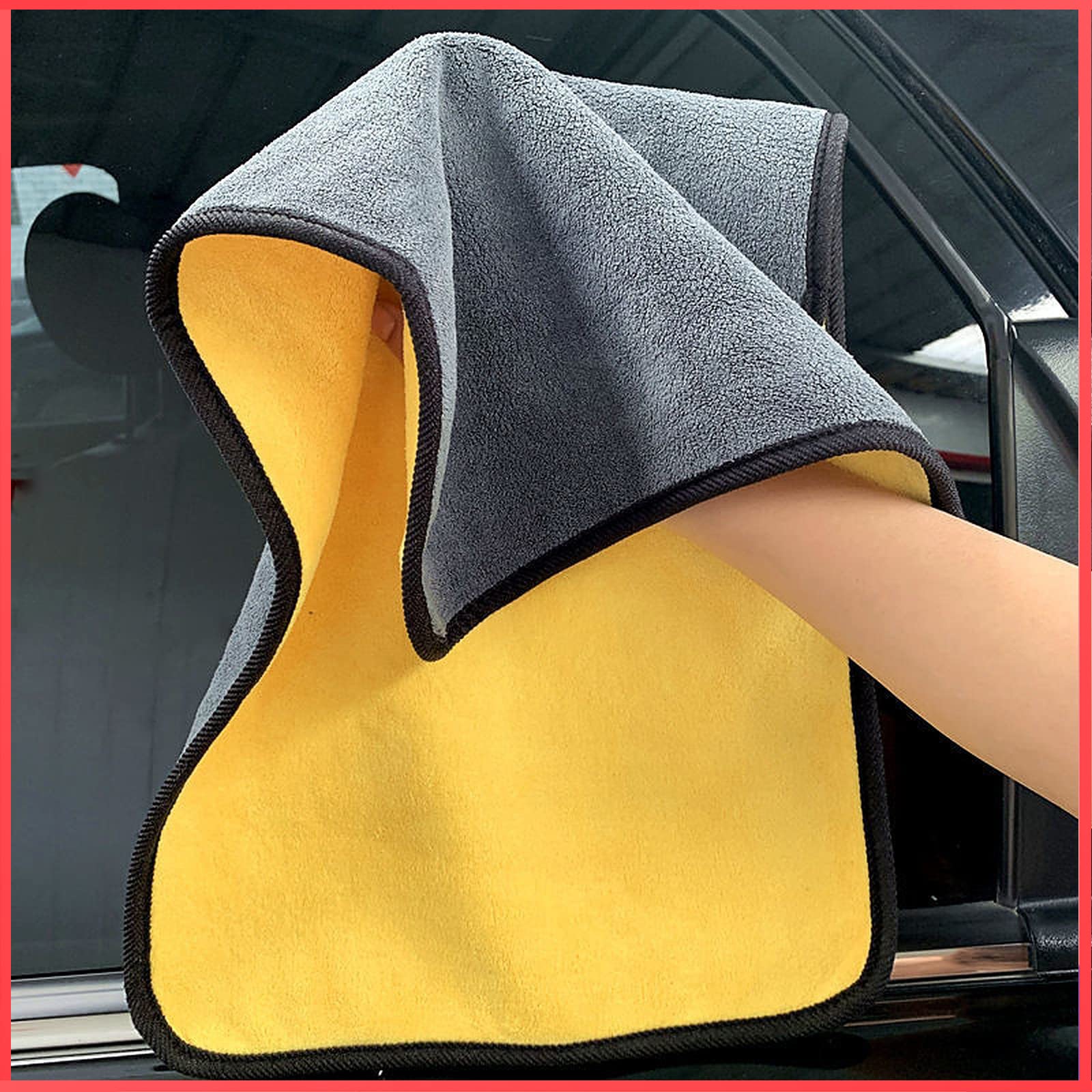 wolpin Microfiber Car Cloth (60X30 Cm + 30X30 Cm) 800 Gsm, Thick Plush Lint & Streak-Free Multipurpose Double-Sided Cloths Automotive Towels For Car Bike Cleaning Polishing Washing & Detailing