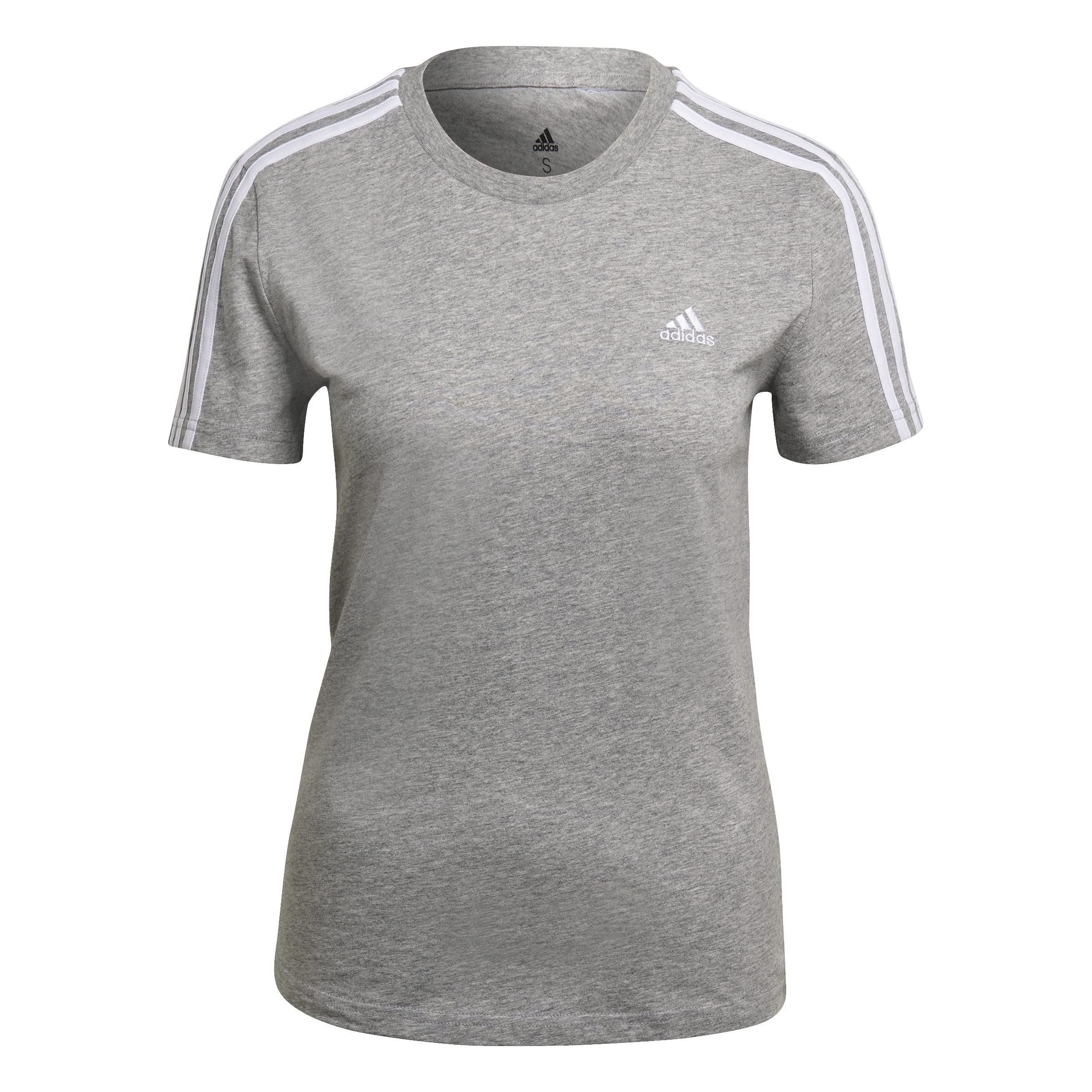 Adidas Women's 3-Stripes T-Shirt (Short Sleeve) - Medium Grey Heather, Model GL0785