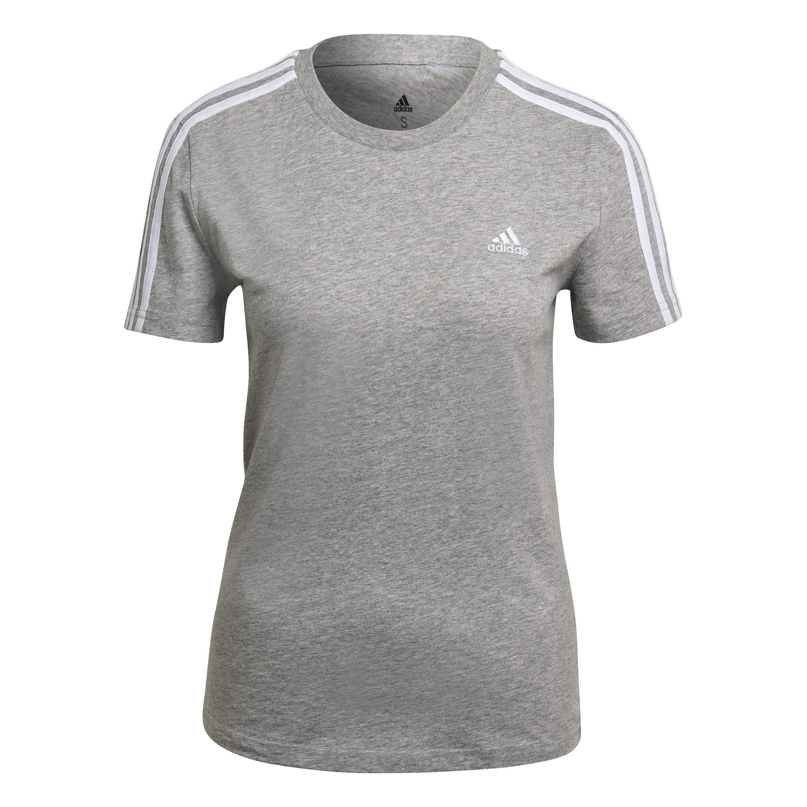 Adidas Women's 3-Stripes T-Shirt (Short Sleeve) - Medium Grey Heather, Model GL0785