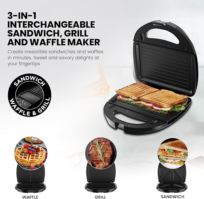 Nikai 3-in-1 Sandwich Maker 750W Non-Stick Plates NGT323D – Safqqa Egypt