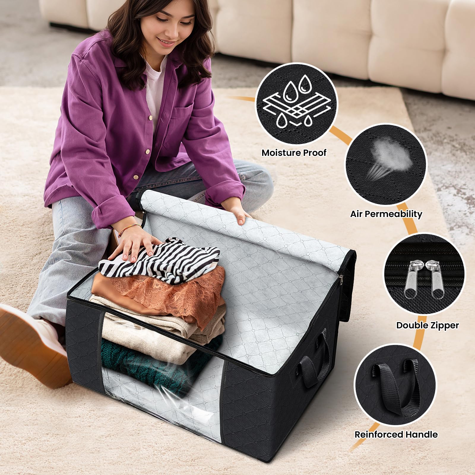 Blanket Storage Bag, Black, Acacia - Safqqa