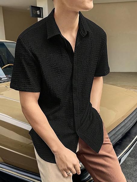 GRECIILOOKS Men Button-Down Shirt Black Casual Formal Top – Safqqa Egypt