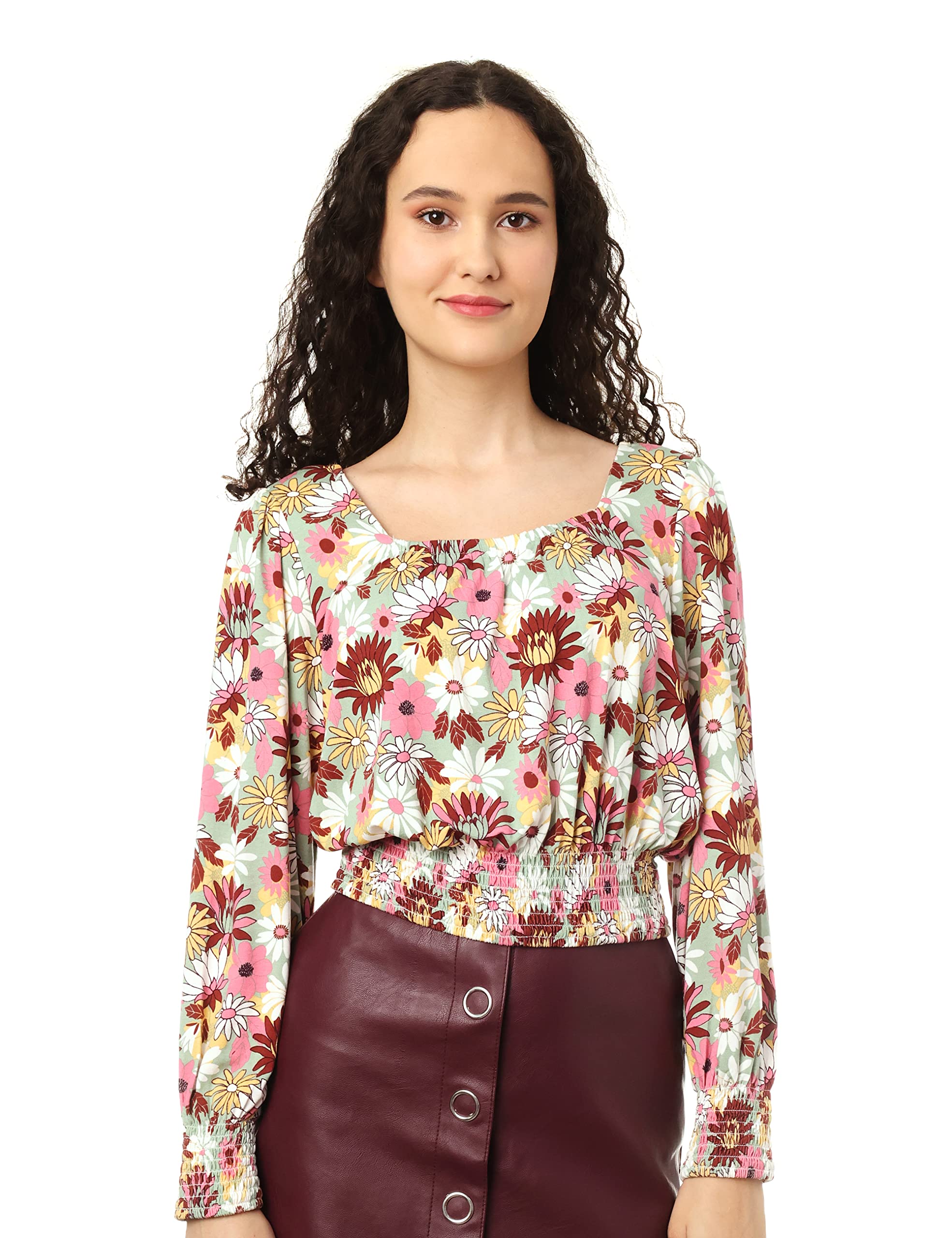 Splash Womens Blouses Long SLeeves Patterned Cropped Top for Women