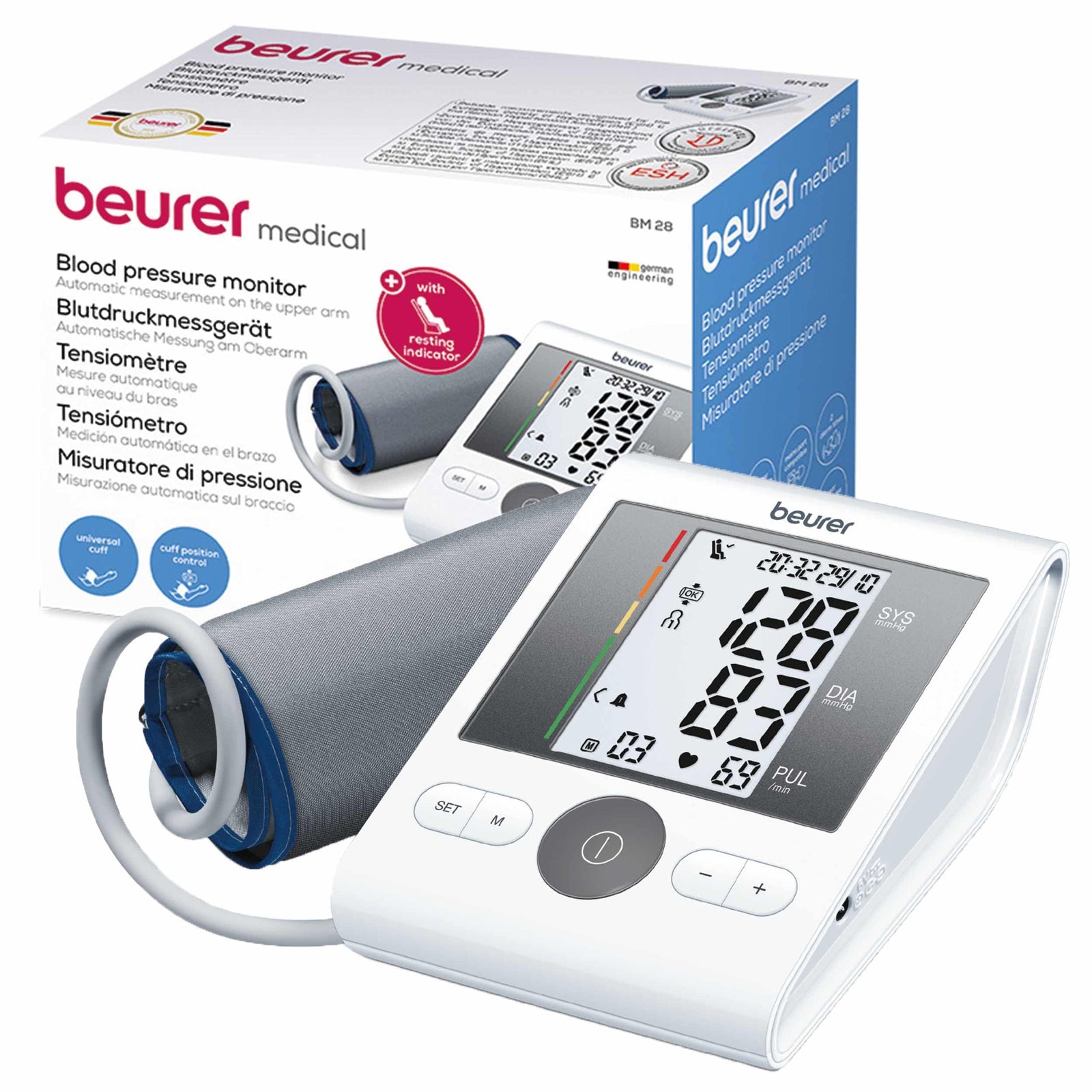 Beurer BM28 Upper Arm Blood Pressure Monitor with Patented Resting Indicator for Accuracy, Cuff Position Assistance and Colour-Coded Risk Indicator