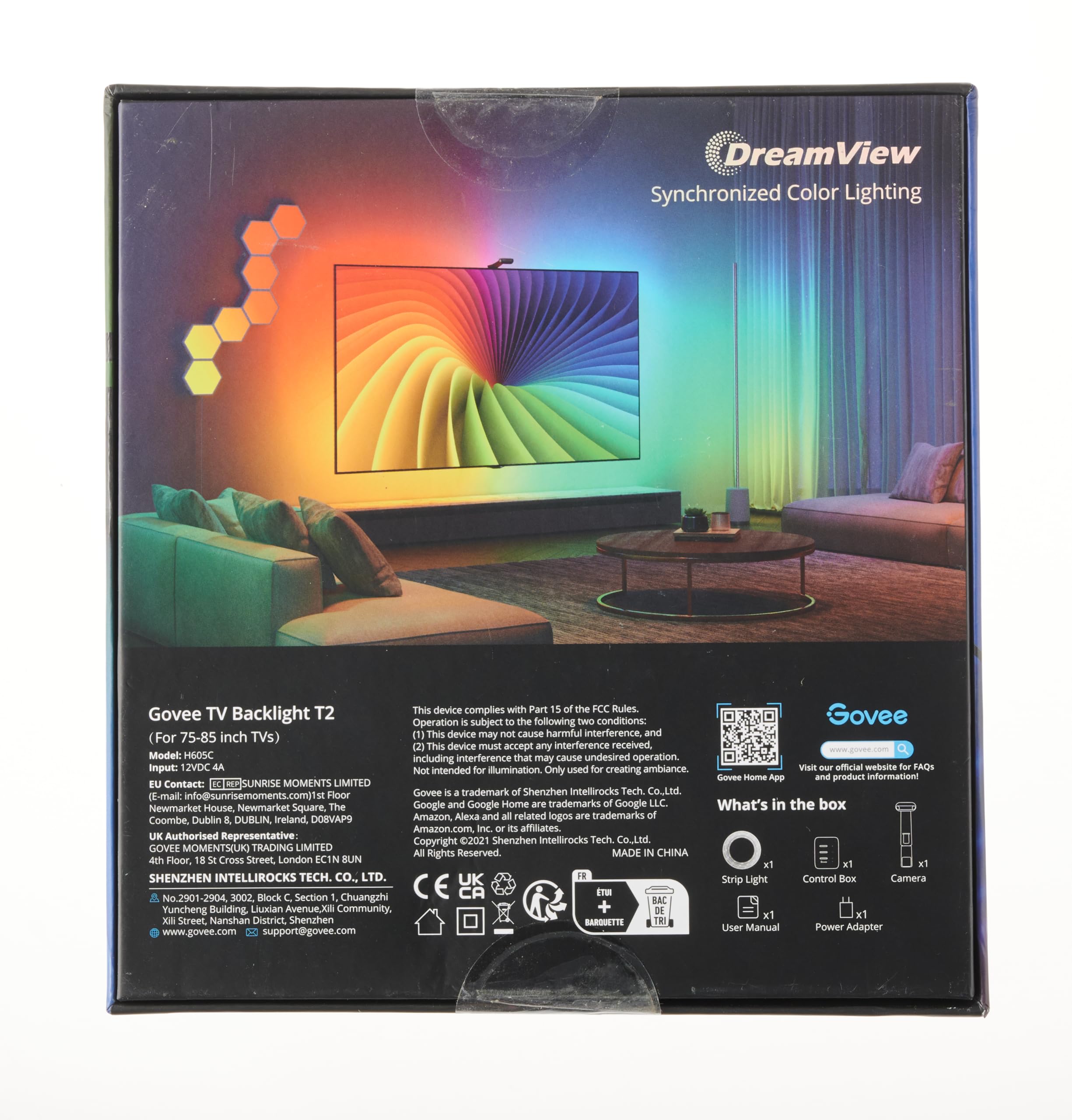 Envisual TV Backlight T2 with Dual Cameras, 11.8ft RGBIC Wi-Fi TV LED Backlights for 55-65 inch TVs, Double TV Light Beads, Adapts to Ultra-Thin TVs, Smart App Control, Music Sync, H605C