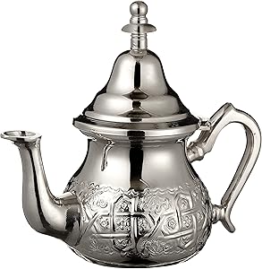 Cuisine Art Moroccan Brass Teapot - Khayb, 875ml, Silver Handcrafted Traditional Tea Pot for Authentic Moroccan Tea Ceremony