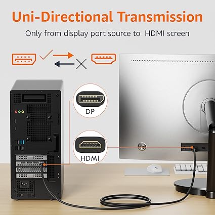 كابل Amazon Basics DisplayPort إلى HDMI – دقة 4K بطول 6 قدم