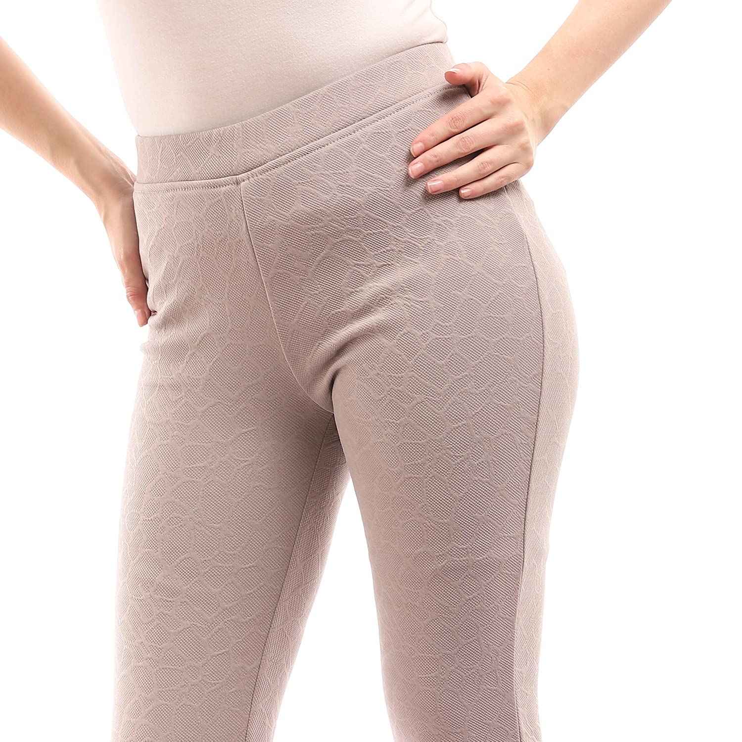 esla_Self Pattern Slip On Comfy Leggings_Café au lait_size 6 - Safqqa Egypt