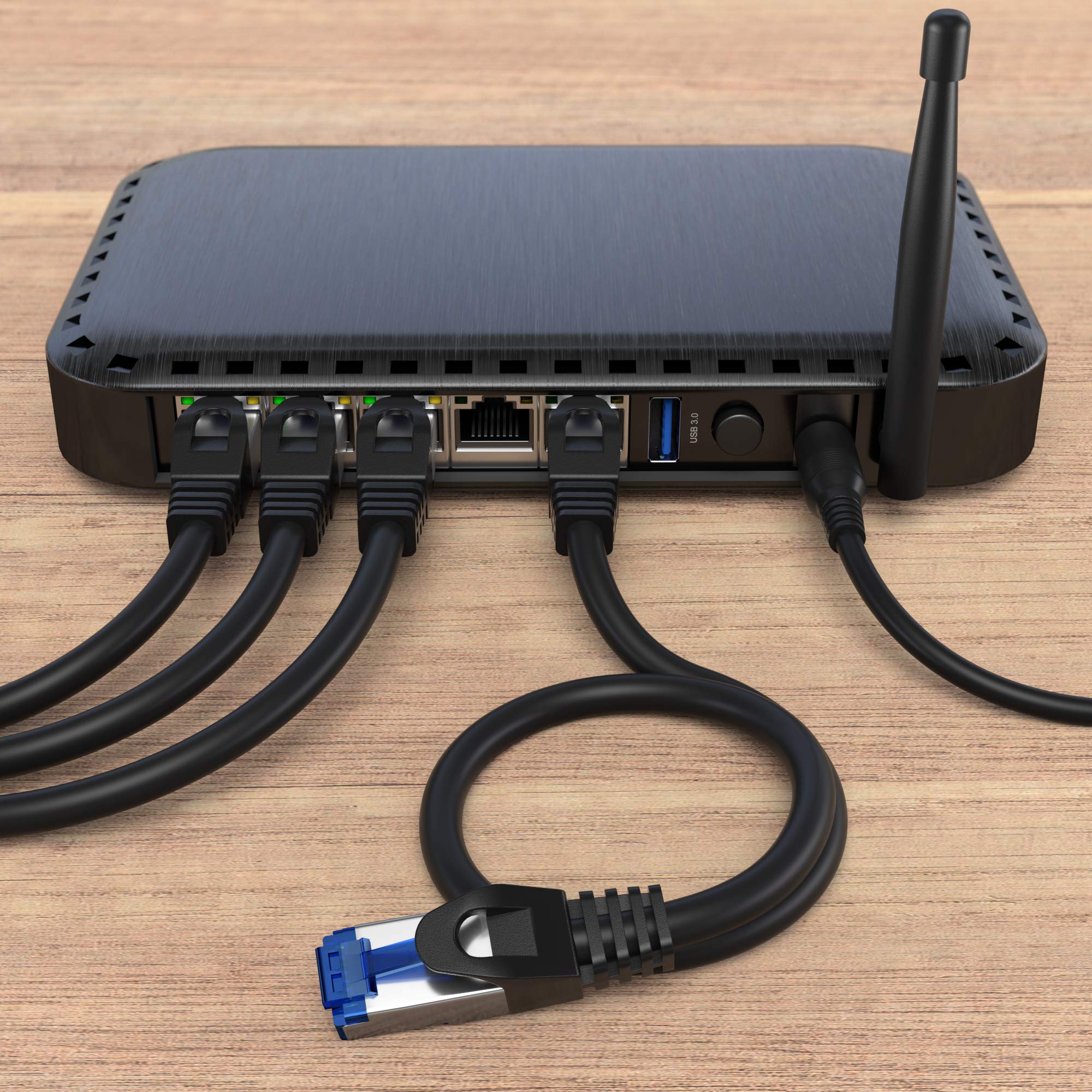 كابل كابل ديركت – ينقل أقصى سرعة إنترنت عبر الألياف الضوئية – كابل إيثرنت و LAN – 5x 0.25م – متوفر من 0.25-30م – شبكة جيجابت، جهاز توجيه/مودم، RJ45 (أسود/فضي)