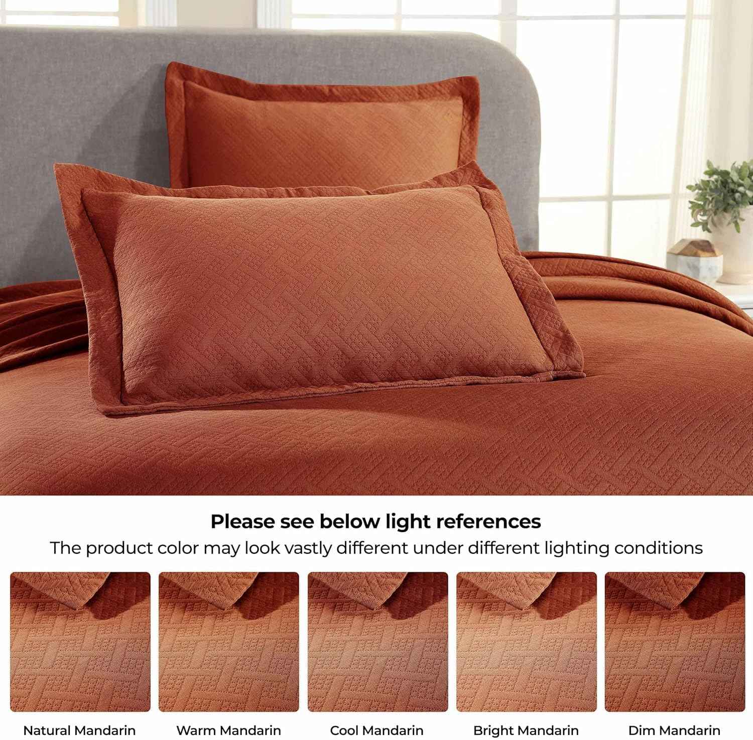 SUPERIOR Cotton Basketweave 3-Piece Bedspread Set - Full, Mandarin