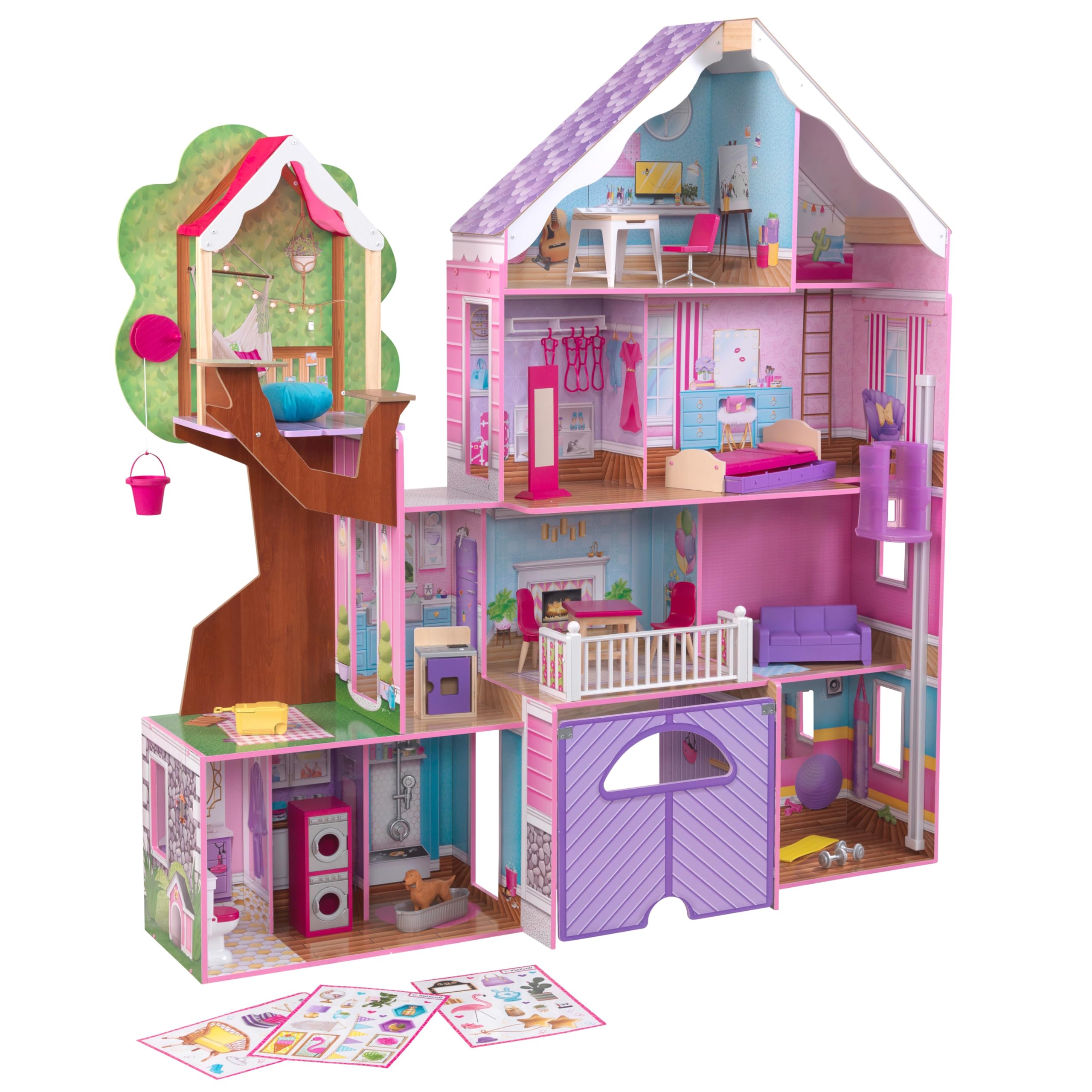 منزل دمى قصر ملاذ بيت الشجرة KidKraft 10108 مع تجميع EZ Kraft و26 ملحقًا مرفقًا، مجموعة لعب من 4 طوابق لدمى 30 سم/12 بوصة