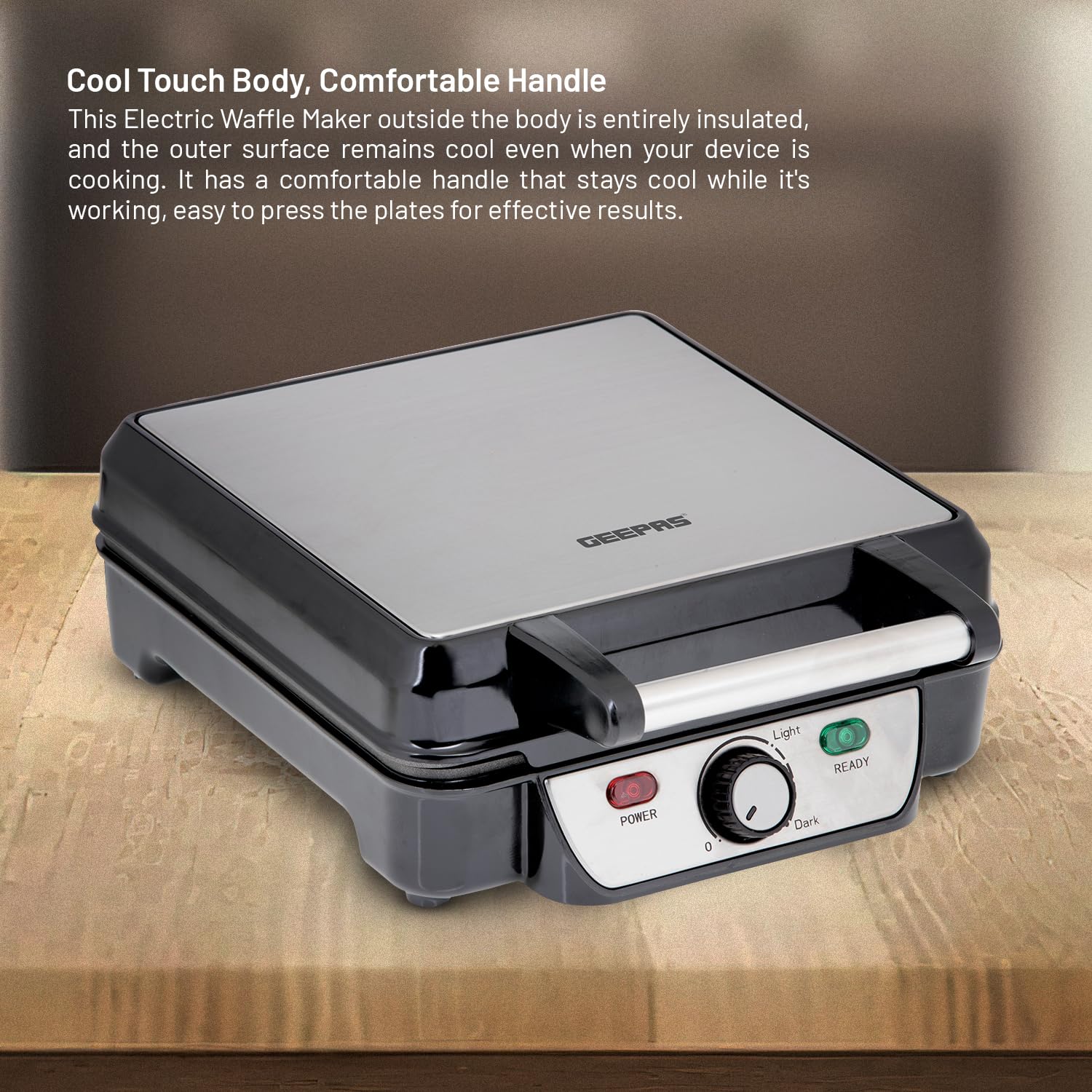 Geepas GWM5417 Electric Waffle Maker 1100W- 4 Slice Non-Stick Electric Belgian Waffle Maker with Adjustable Temperature Control- Have Scratches