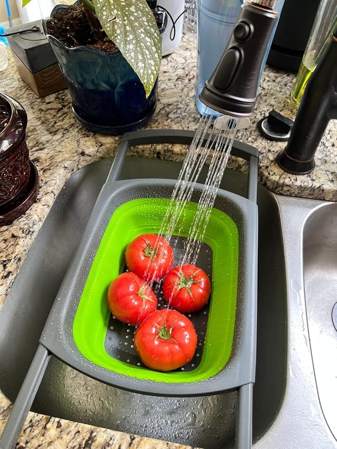 Collapsible Colanders Strainers, Fruit and Vegetable Cleaning Filter Basket, Food-grade Silicone Foldable Kitchen Drain Strainers with Handle, Dishwasher for Draining Pasta Veggies ( Without Box)