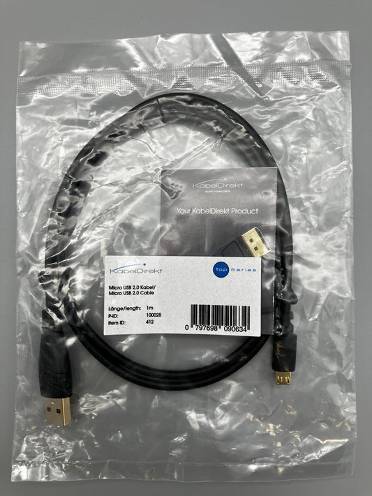 كابل دايركت– كابل USB منتهي الصغر – 3x 1 م (كابل شحن USB 2.0، وكابل بيانات، اسود) – توب سيريس، لحاسوب شخصي