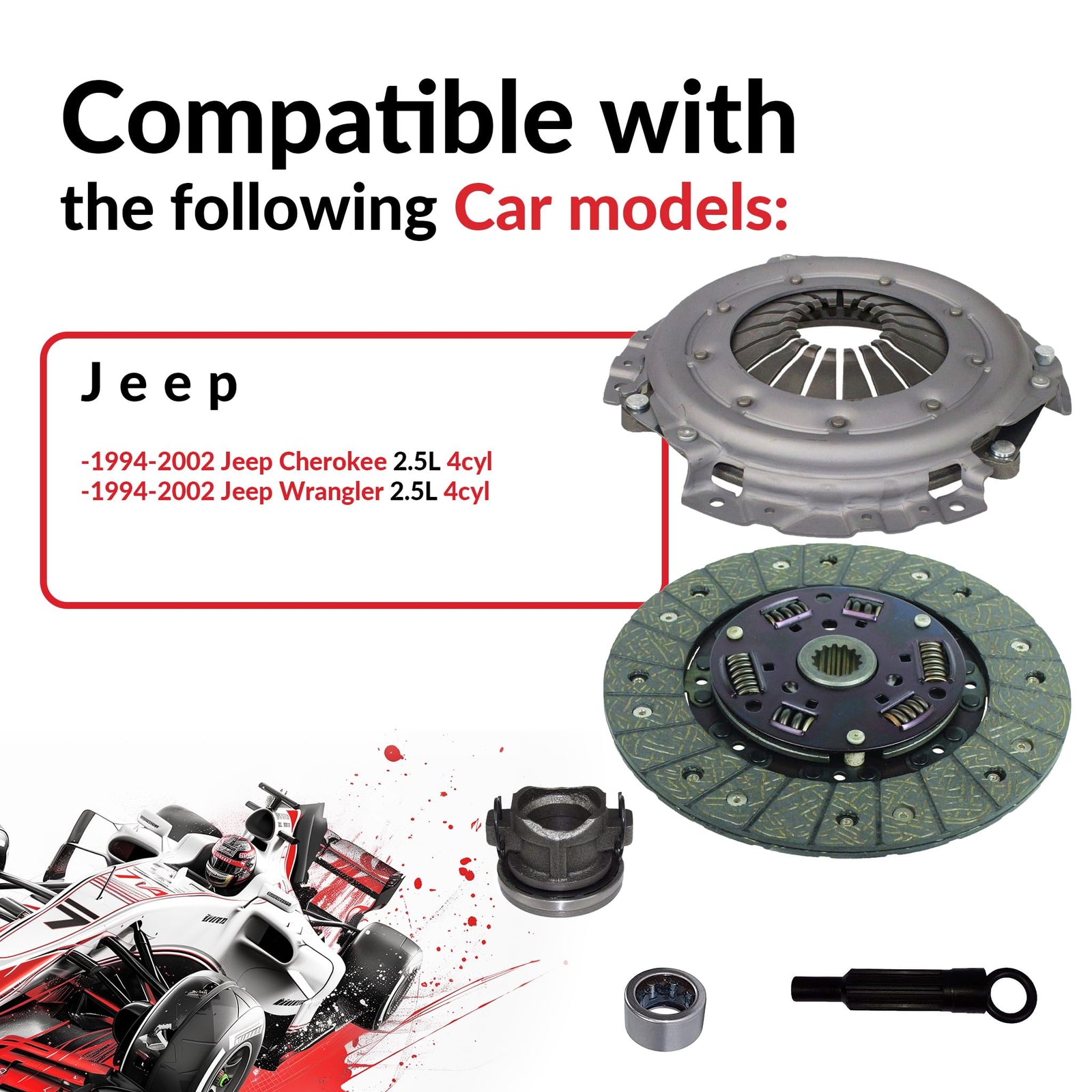 طقم الدبرياج من شركة ساوث إيست كلاتش بديلاً عالي الأداء مصممًا لسيارات جيب TJ رانجلر، شيروكي Base، SE، ريو غراندي، وسبورت يوتيليتي ذات البابين (من 1994 إلى 2002) 