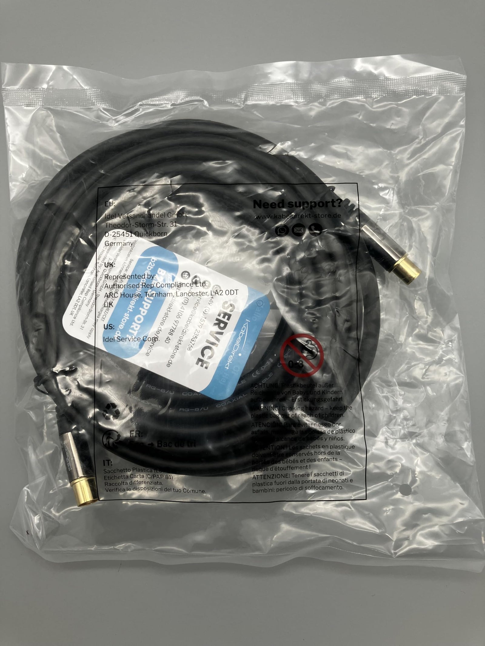 KabelDirekt – 4K TV Aerial Cable, Coaxial Cable – 7.5m – TV Cable for Digital & Analogue TV, Metal Connectors – Available in 0.5-20m (Plug to Socket, for DVB-C/DVB-T/DVB-S, black)