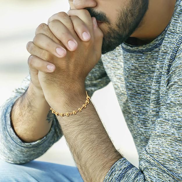 سوار مسبحة بشكل صليب من ماركة Rofusn ستانلس ستيل باللون الذهبي للجنسين – Safqqa Egypt