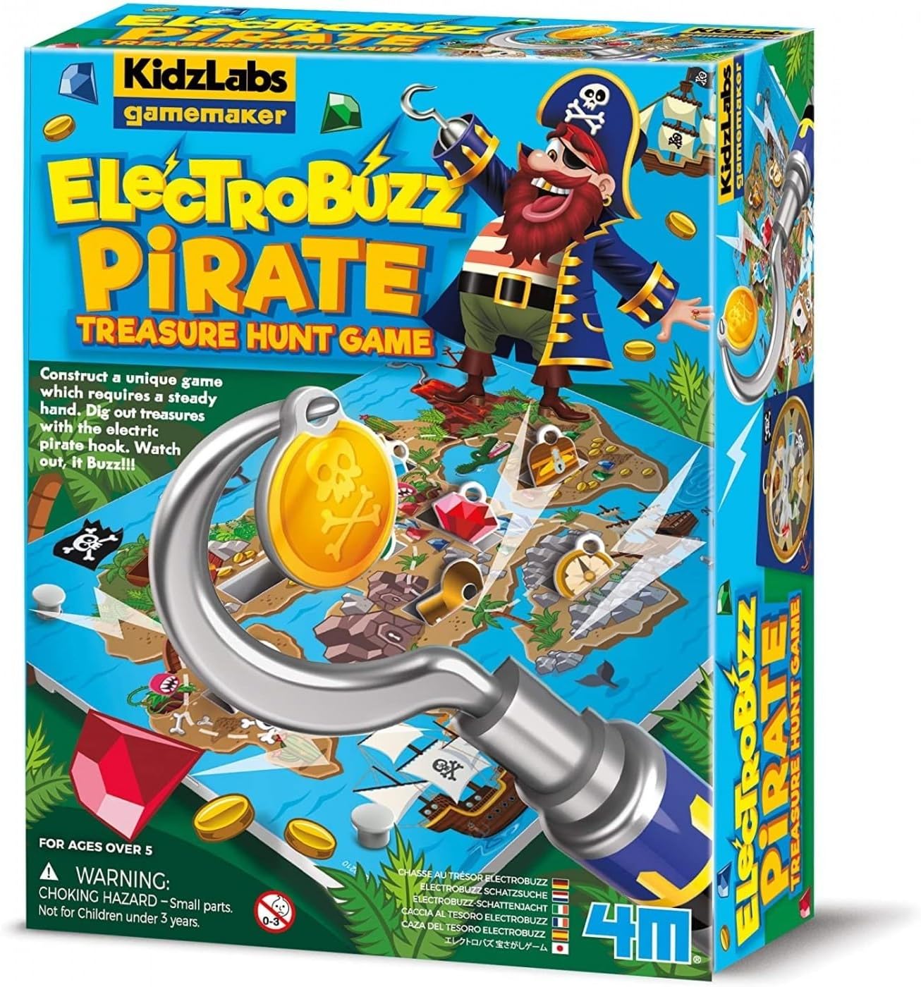 لعبة القراصنة Electrobuzz من 4M من KidzLabs Gamemaker – قم بالبناء واللعب والتنافس، واختبر ثبات يدك لجمع الكنوز دون تشغيل الجرس، للأعمار من 5 سنوات فما فوق