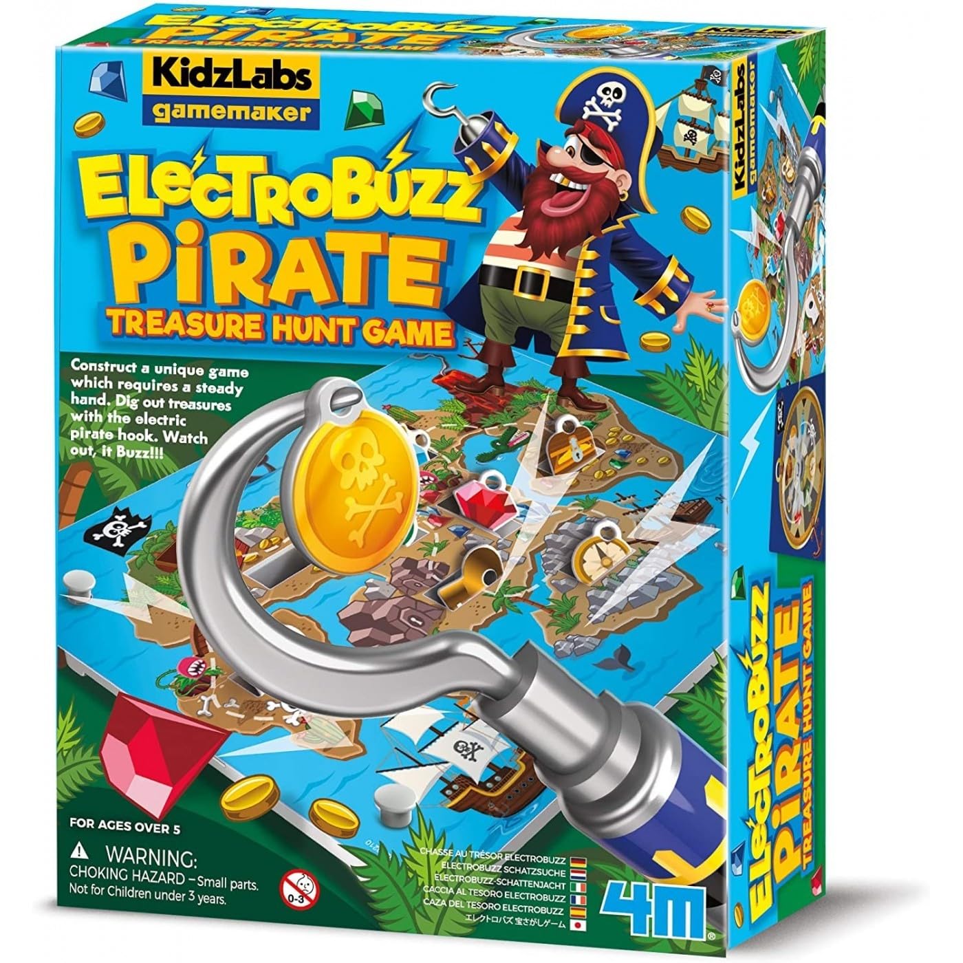 لعبة القراصنة Electrobuzz من 4M من KidzLabs Gamemaker – قم بالبناء واللعب والتنافس، واختبر ثبات يدك لجمع الكنوز دون تشغيل الجرس، للأعمار من 5 سنوات فما فوق