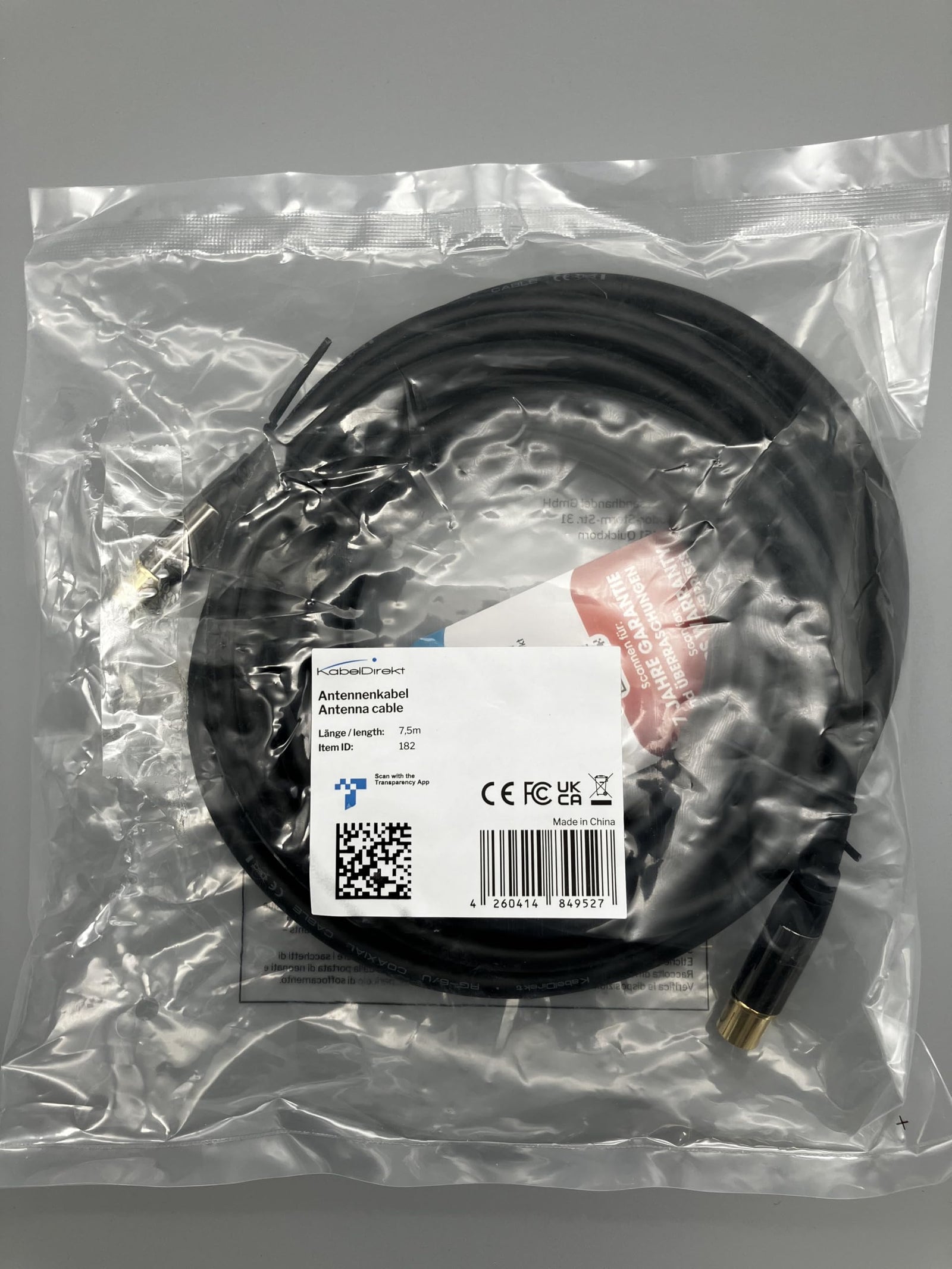 KabelDirekt – 4K TV Aerial Cable, Coaxial Cable – 7.5m – TV Cable for Digital & Analogue TV, Metal Connectors – Available in 0.5-20m (Plug to Socket, for DVB-C/DVB-T/DVB-S, black)