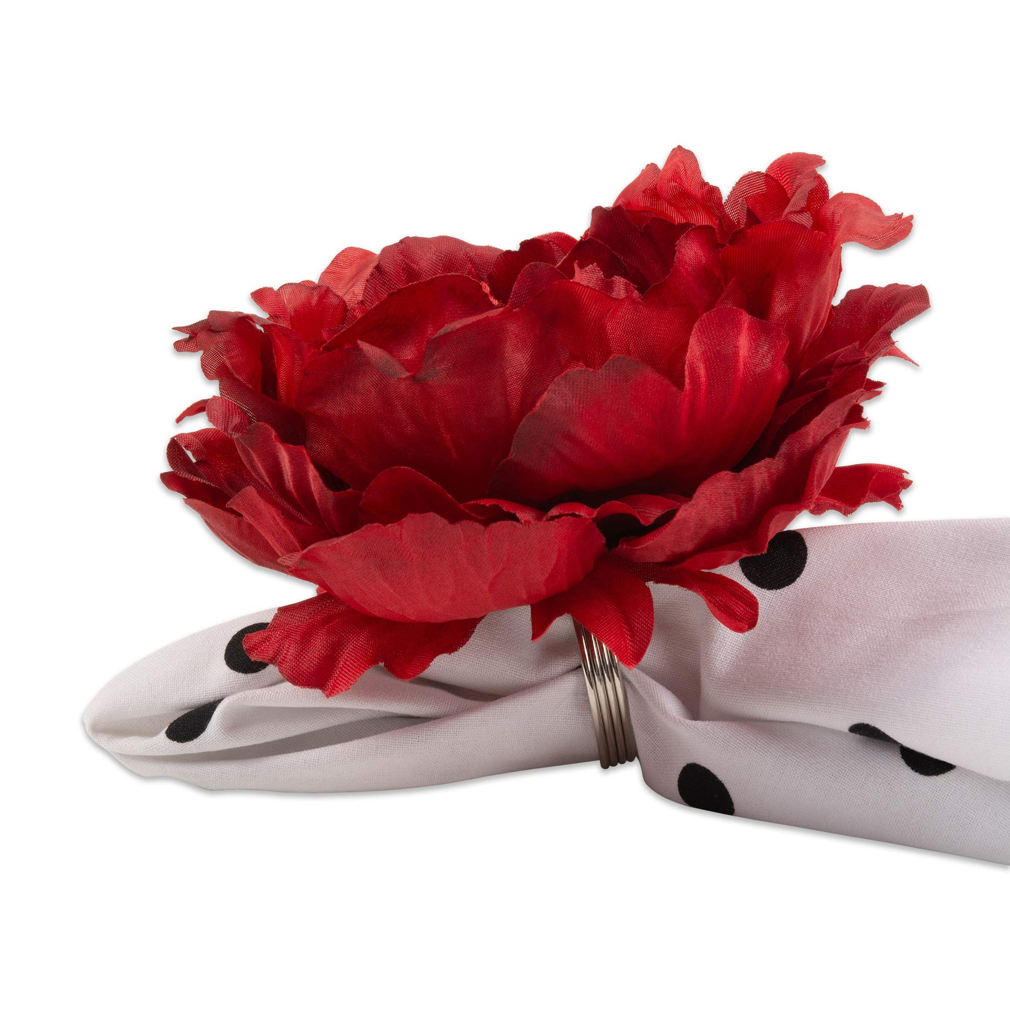 Dii Beautiful Peony Flower Napkin Rings – Deep Red – Set of 4