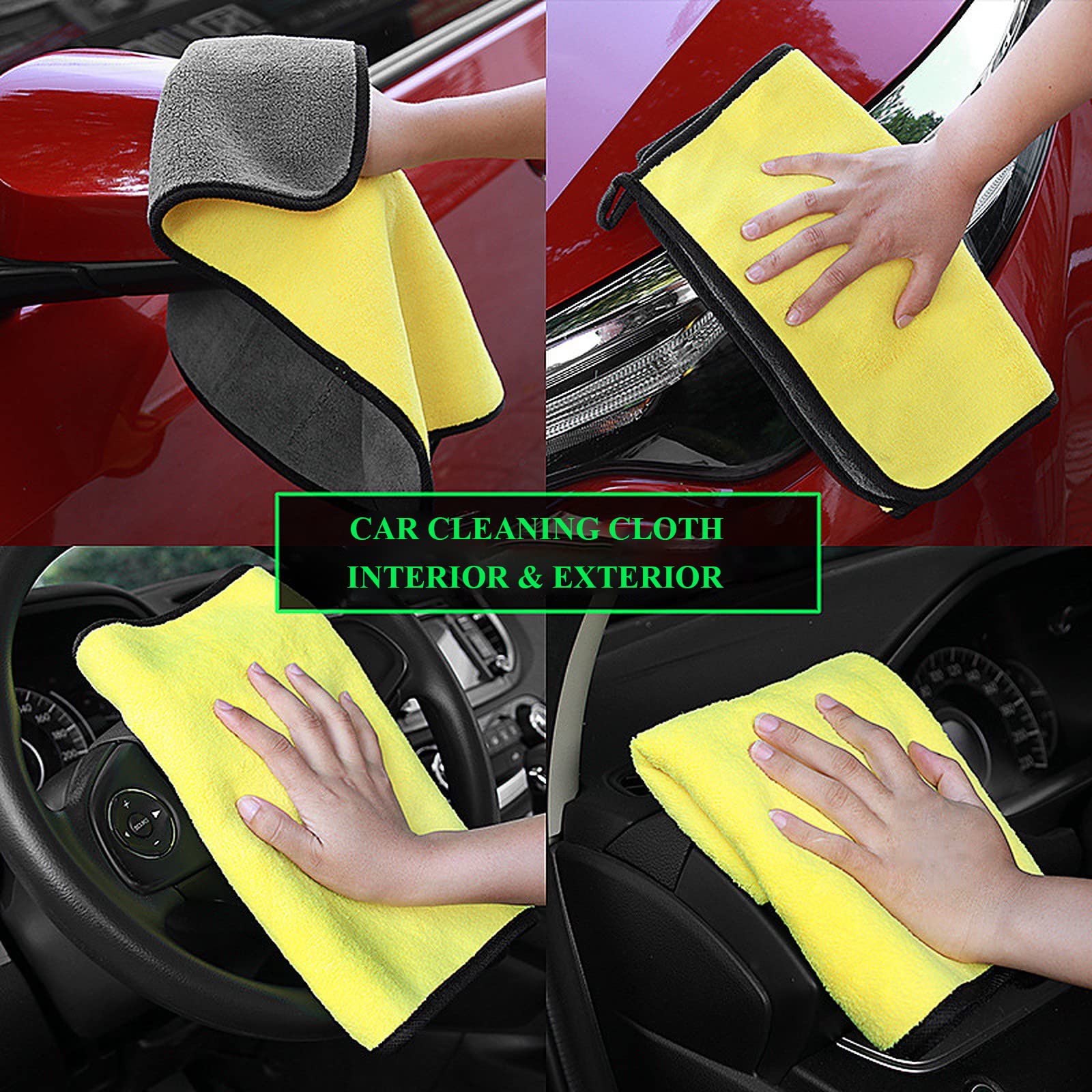 wolpin Microfiber Car Cloth (60X30 Cm + 30X30 Cm) 800 Gsm, Thick Plush Lint & Streak-Free Multipurpose Double-Sided Cloths Automotive Towels For Car Bike Cleaning Polishing Washing & Detailing