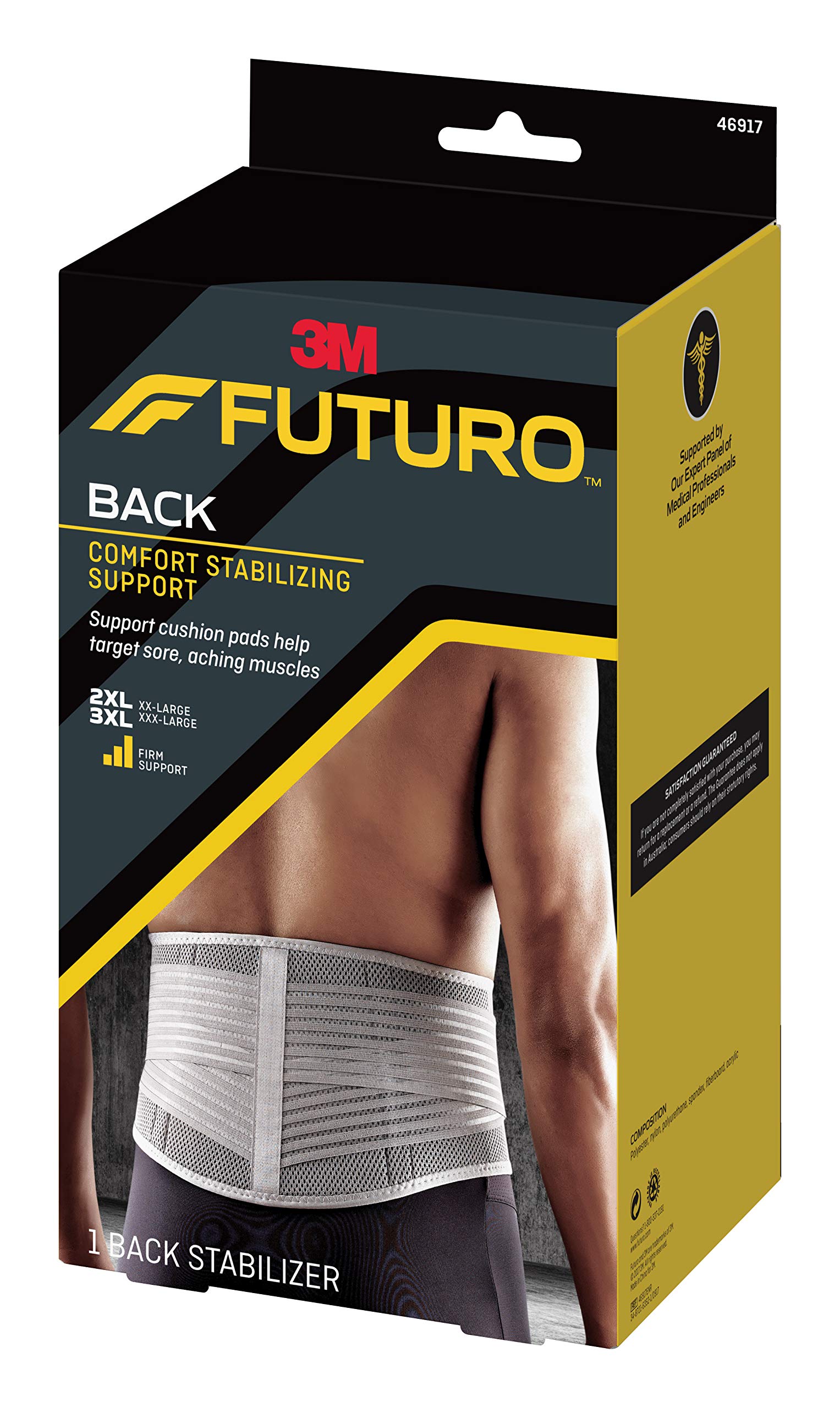 Futuro Comfort Stabilizing Back Support, 2L-3XL, Firm Support with Cushion Pads for Sore Muscles, 46917EN