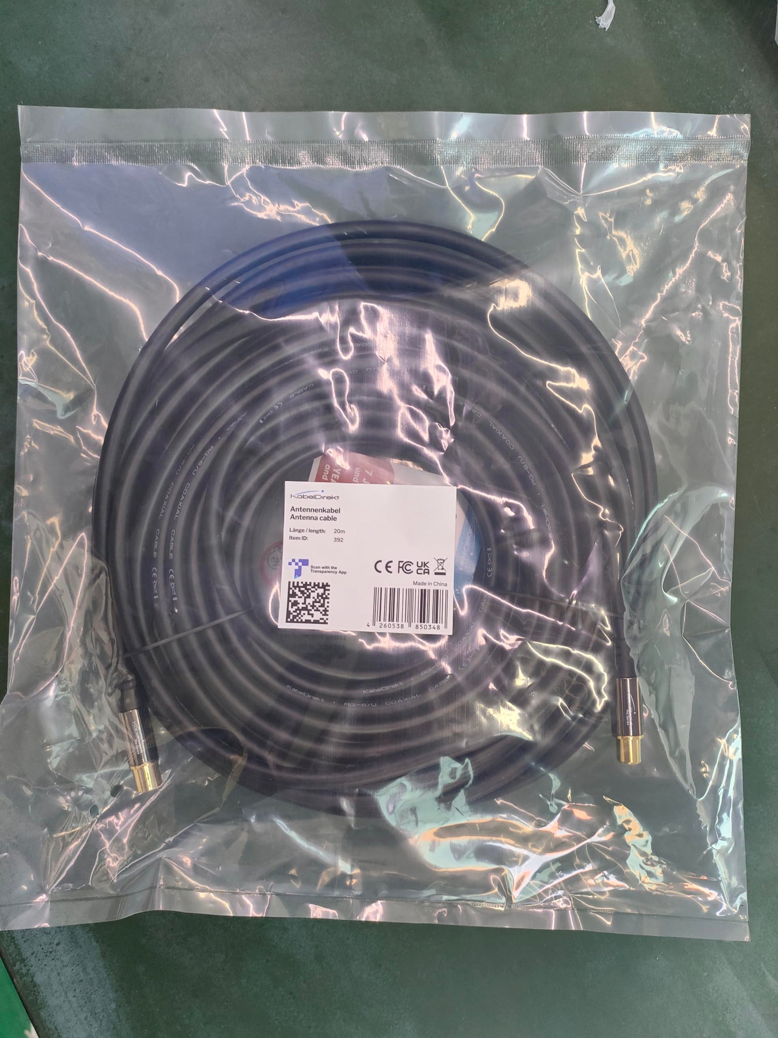 KabelDirekt – 4K TV Aerial Cable, Coaxial Cable – 20m – For Digital & Analogue TV, Metal Connectors – Available in 0.5-20m (Plug to Socket, for DVB-C/DVB-T/DVB-S, black)