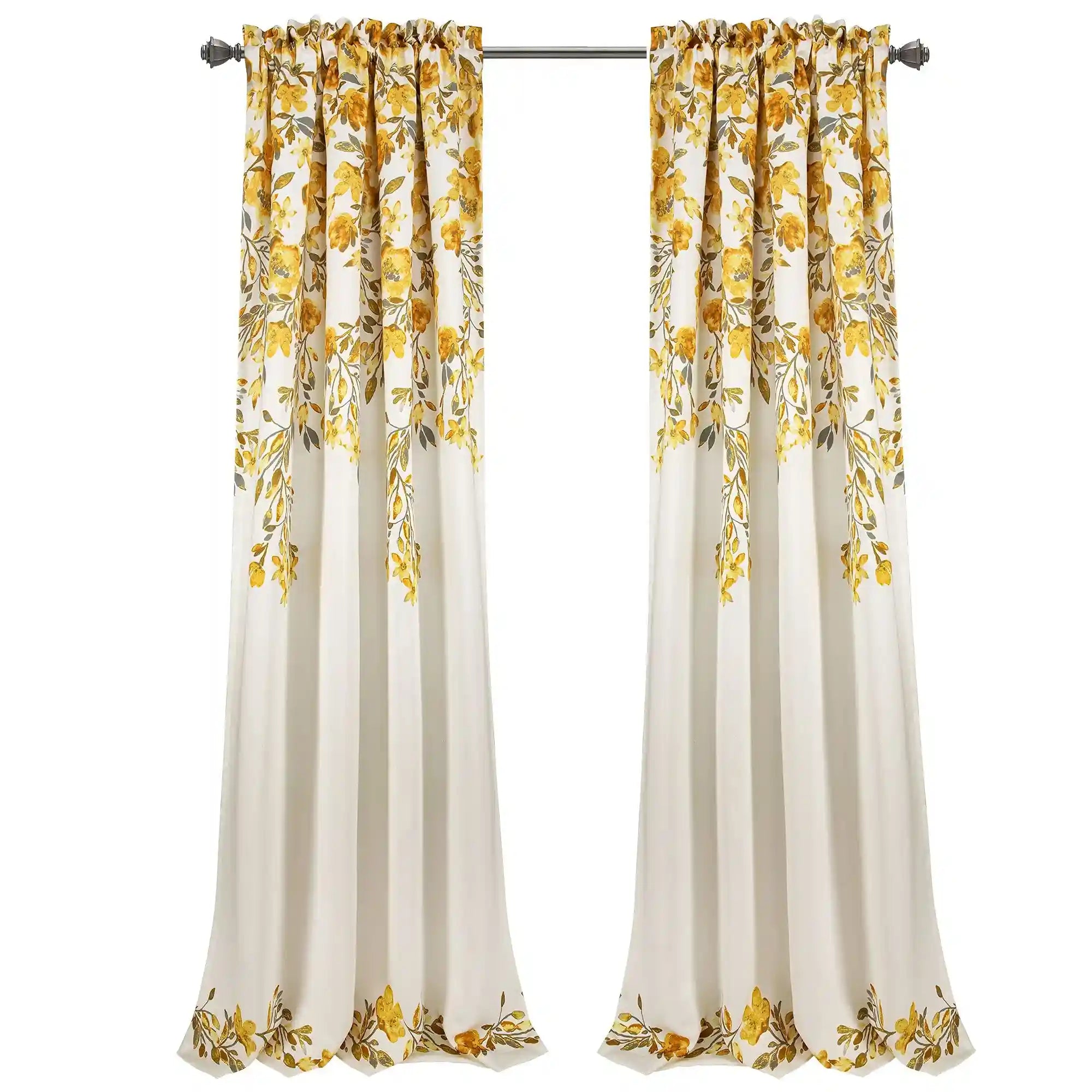 Lush Decor Tanisha Curtains – Room Darkening Floral Vine Print, Window Panel Set (Pair), 84” x 52”