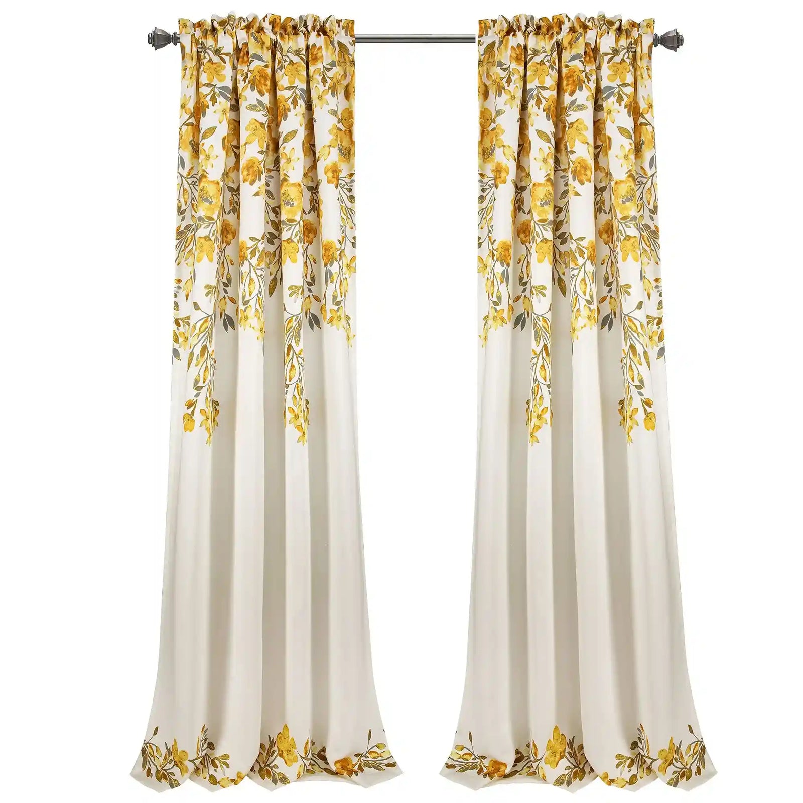 Lush Decor Tanisha Curtains – Room Darkening Floral Vine Print, Window Panel Set (Pair), 84” x 52”