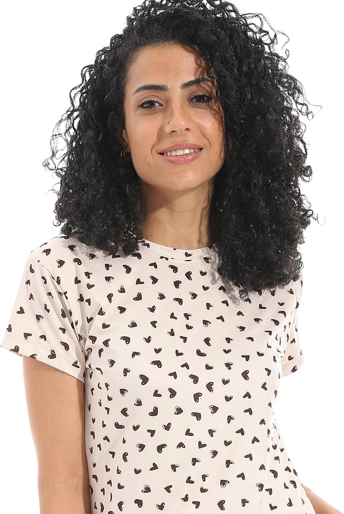 طقم بيجامة نسائي بأكمام قصيرة وبنطلون من ماركة أندورا لون بني وبيج
