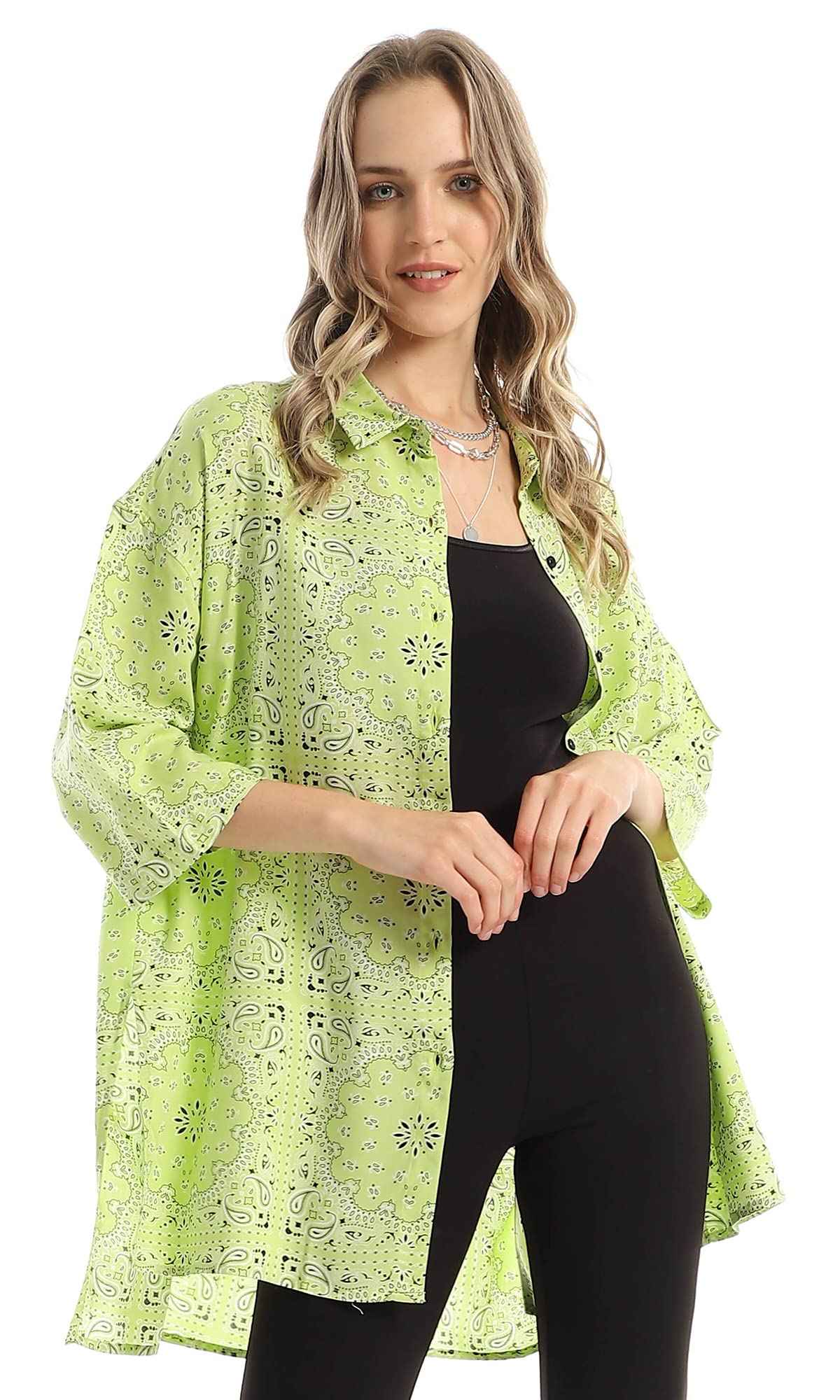 Ravin 97210 Patterned Lime Loose Shirt With Elbow Sleeves