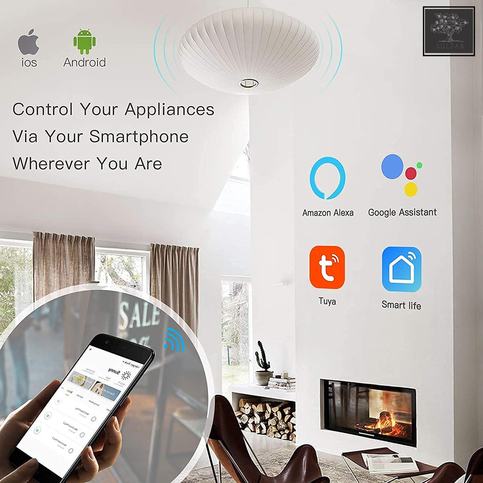 Sulfar WiFi Smart Wall Light Switch – Touch Control, No Neutral Wire, Works with Alexa & Google Home, White (1 pc)