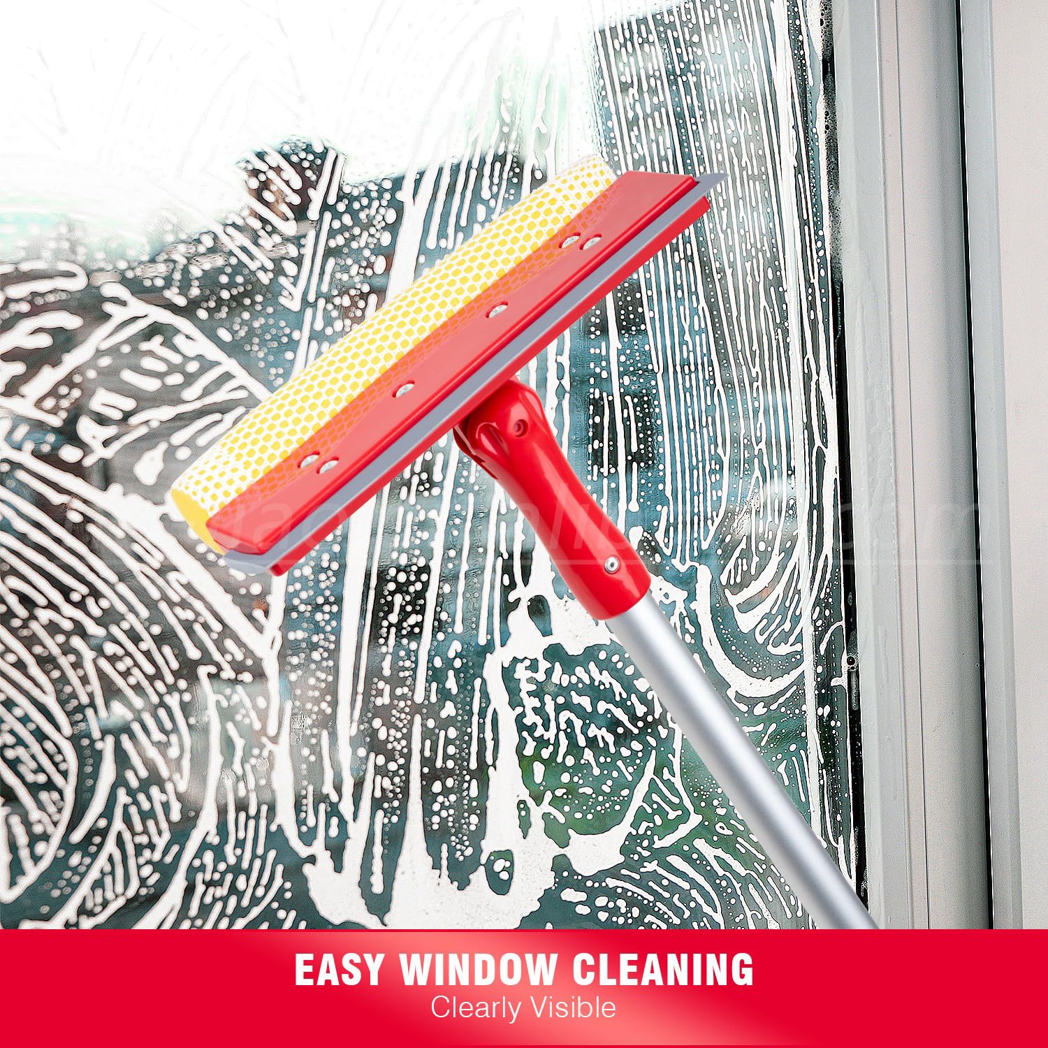 أداة تنظيف نوافذ بمقبض من الألومنيوم ورأس تنظيف مقاس 20 سم من لياو، لون أحمر/ فضي